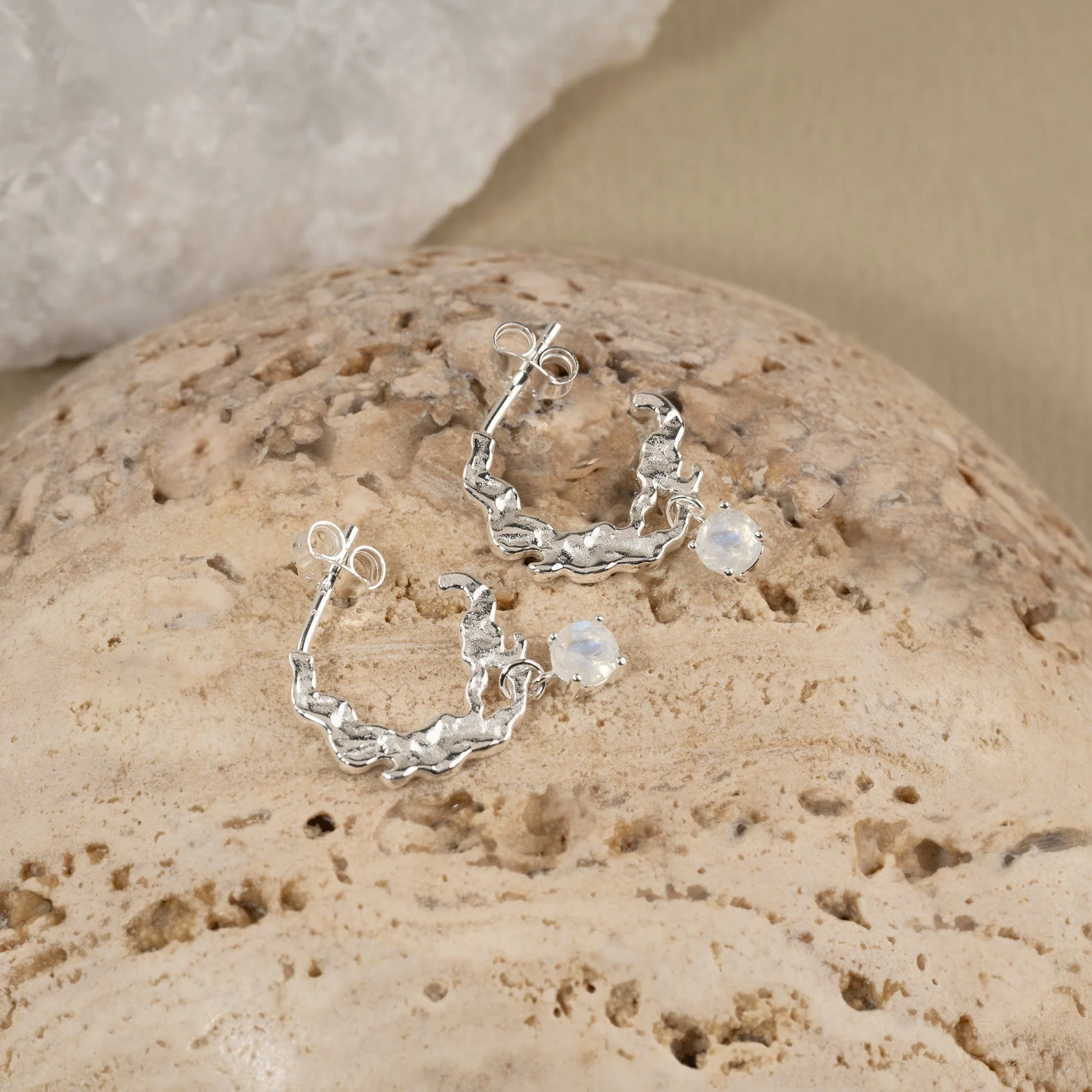 EMILIA MOONSTONE SILVER CREOL EARRING - Image 6