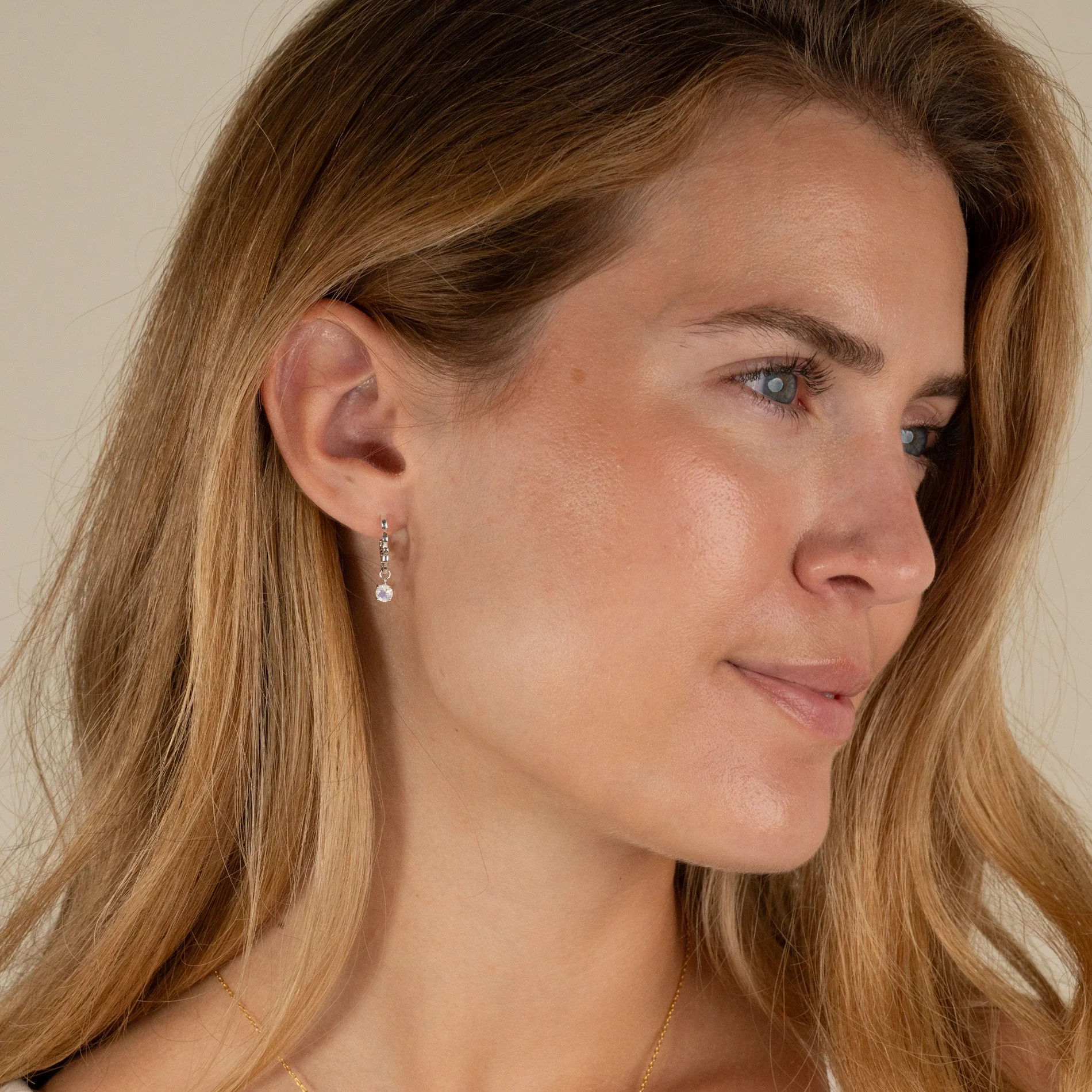 EMILIA MOONSTONE SILVER CREOL EARRING - Image 7