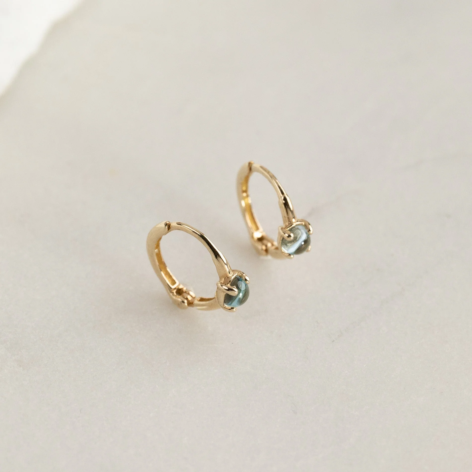 GABRIELLA BLUE TOPAZ SOLID GOLD CREOL EARRING - Image 3