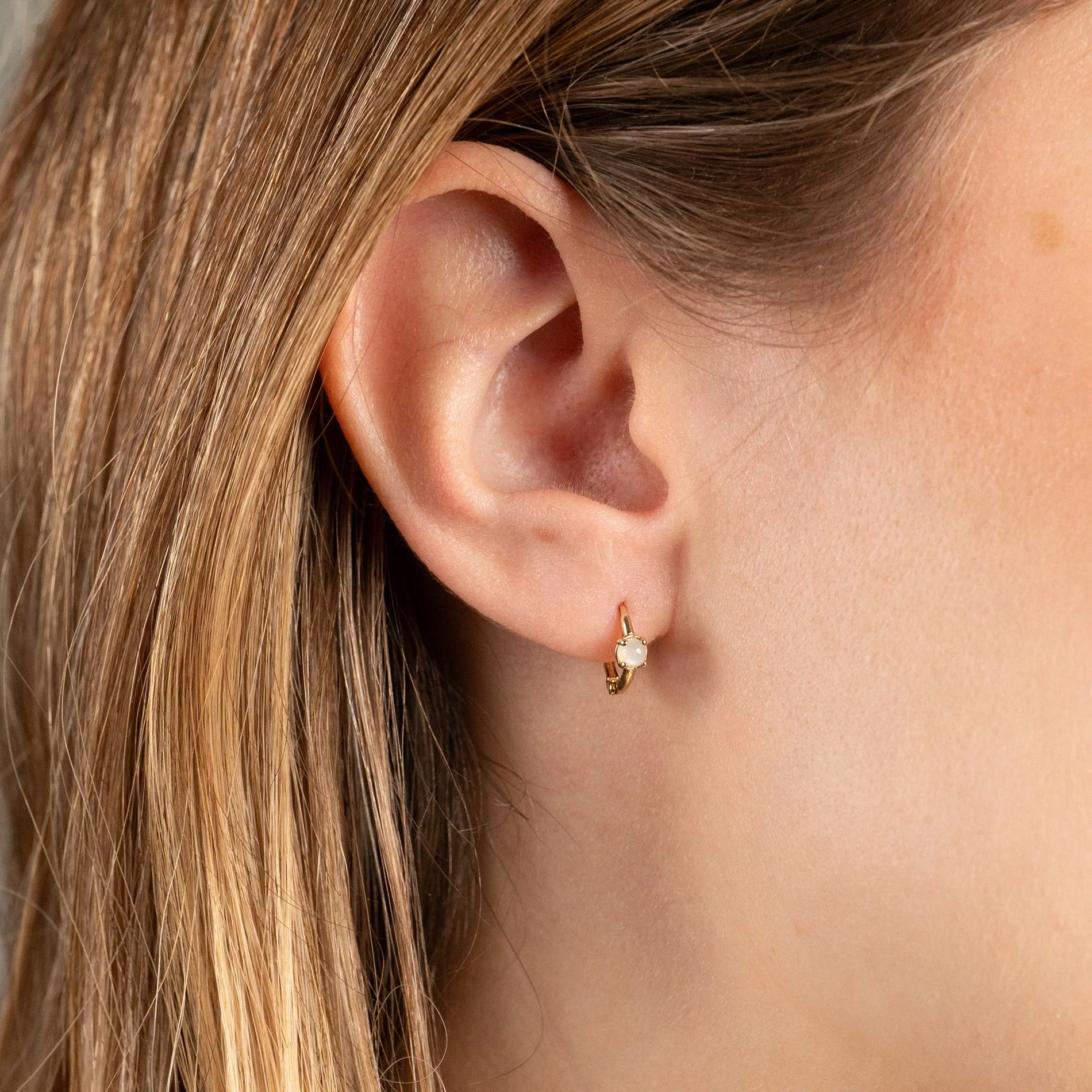 GABRIELLA MOONSTONE SOLID GOLD CREOL EARRING - Image 2