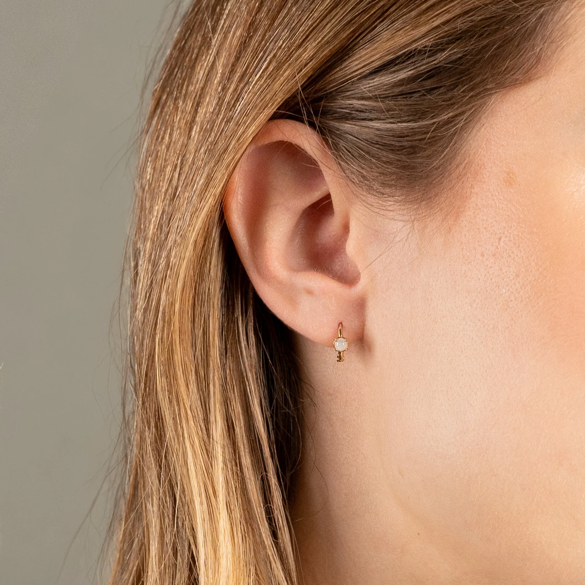 GABRIELLA MOONSTONE SOLID GOLD CREOL EARRING - Image 3