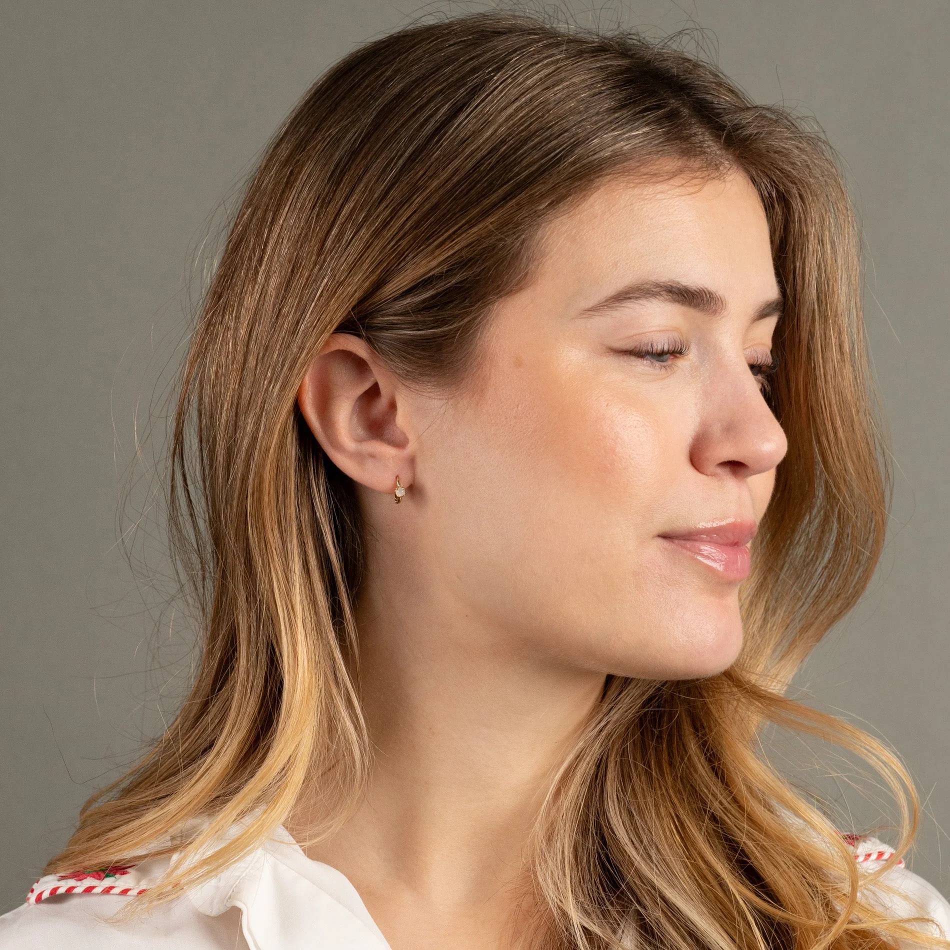 GABRIELLA MOONSTONE SOLID GOLD CREOL EARRING - Image 5