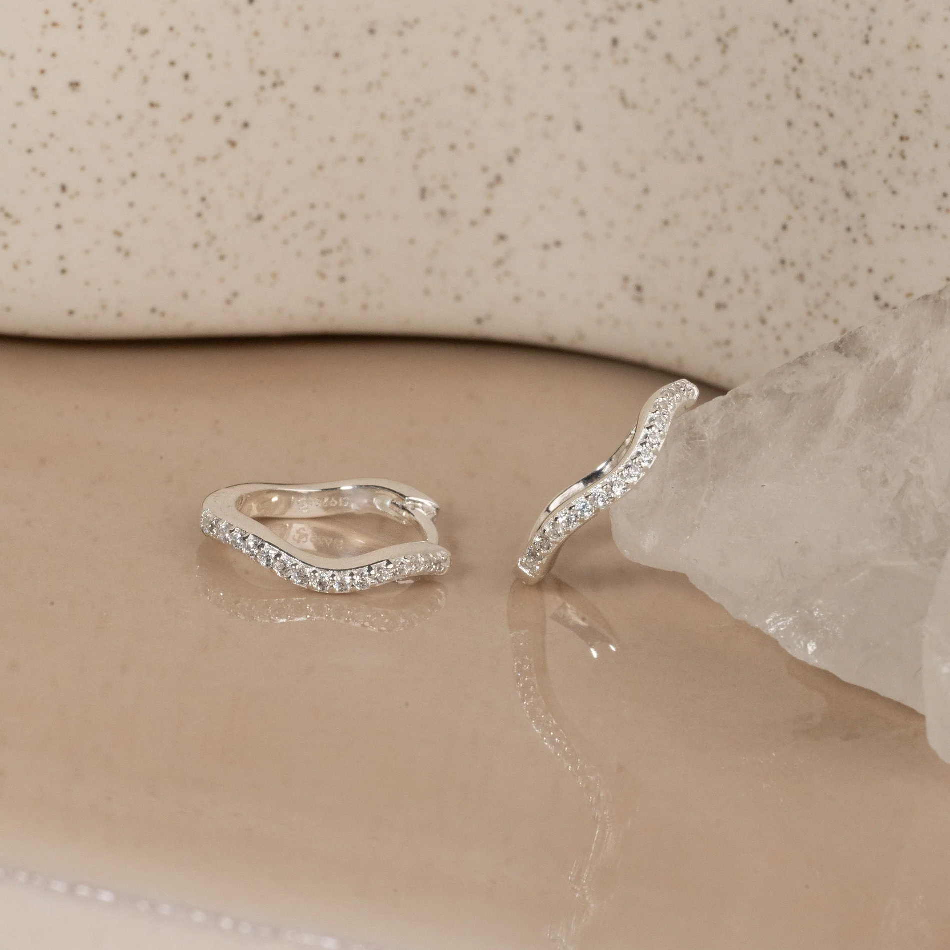 GAIA CRYSTAL SILVER HUGGIE EARRING - Image 2
