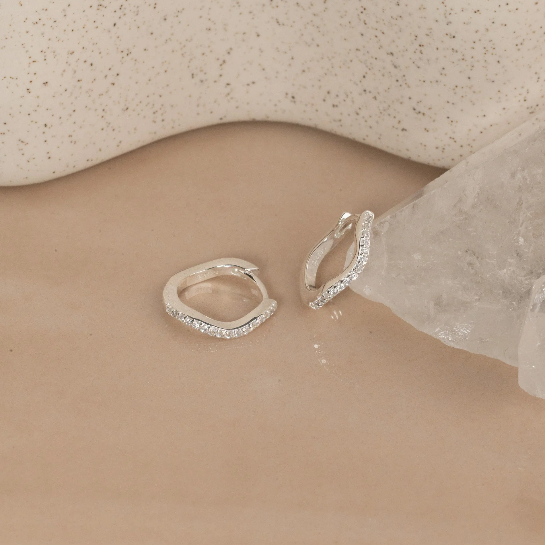 GAIA CRYSTAL SILVER HUGGIE EARRING - Image 6
