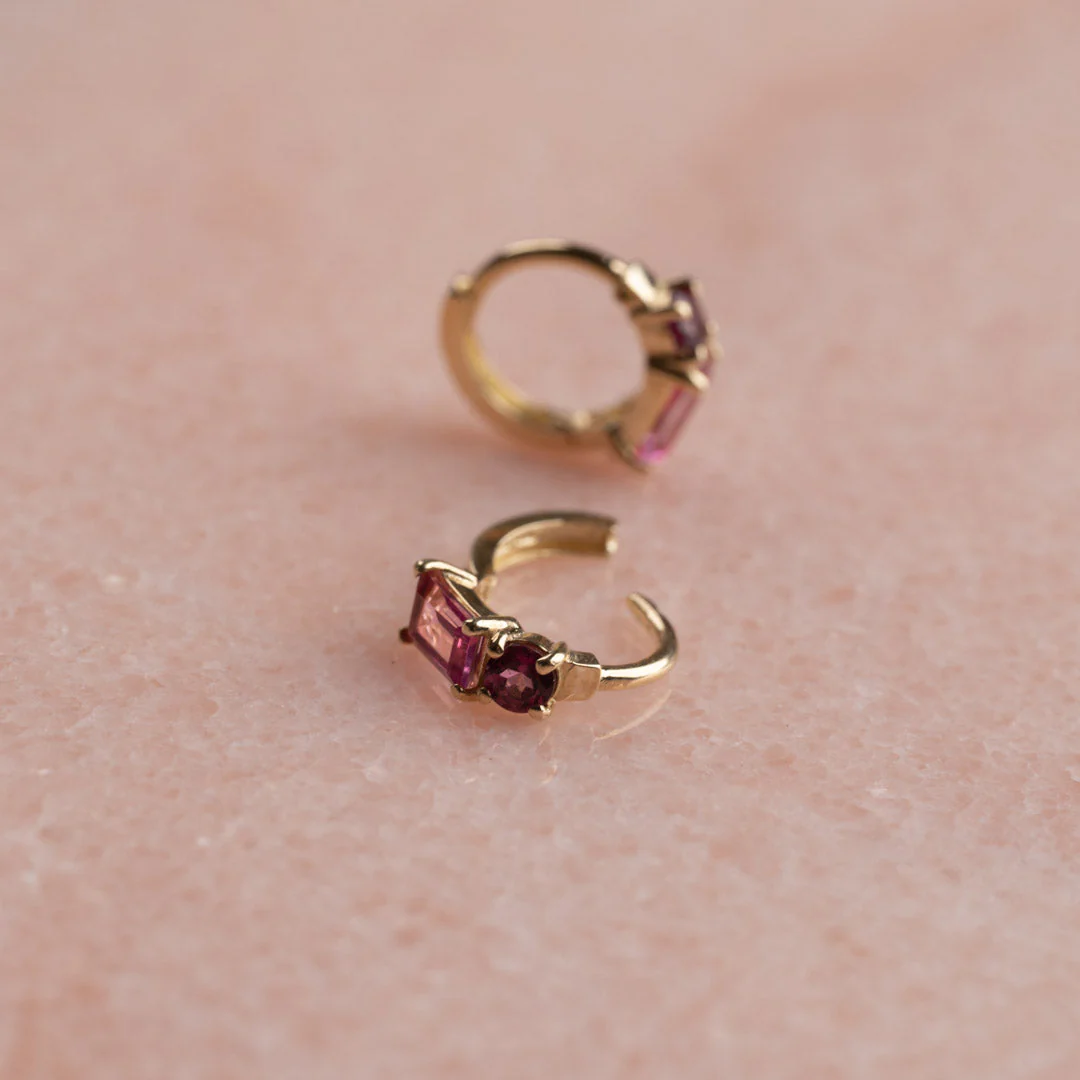 GEMINA PINK RHODOLITE SOLID GOLD EARRING - Image 3
