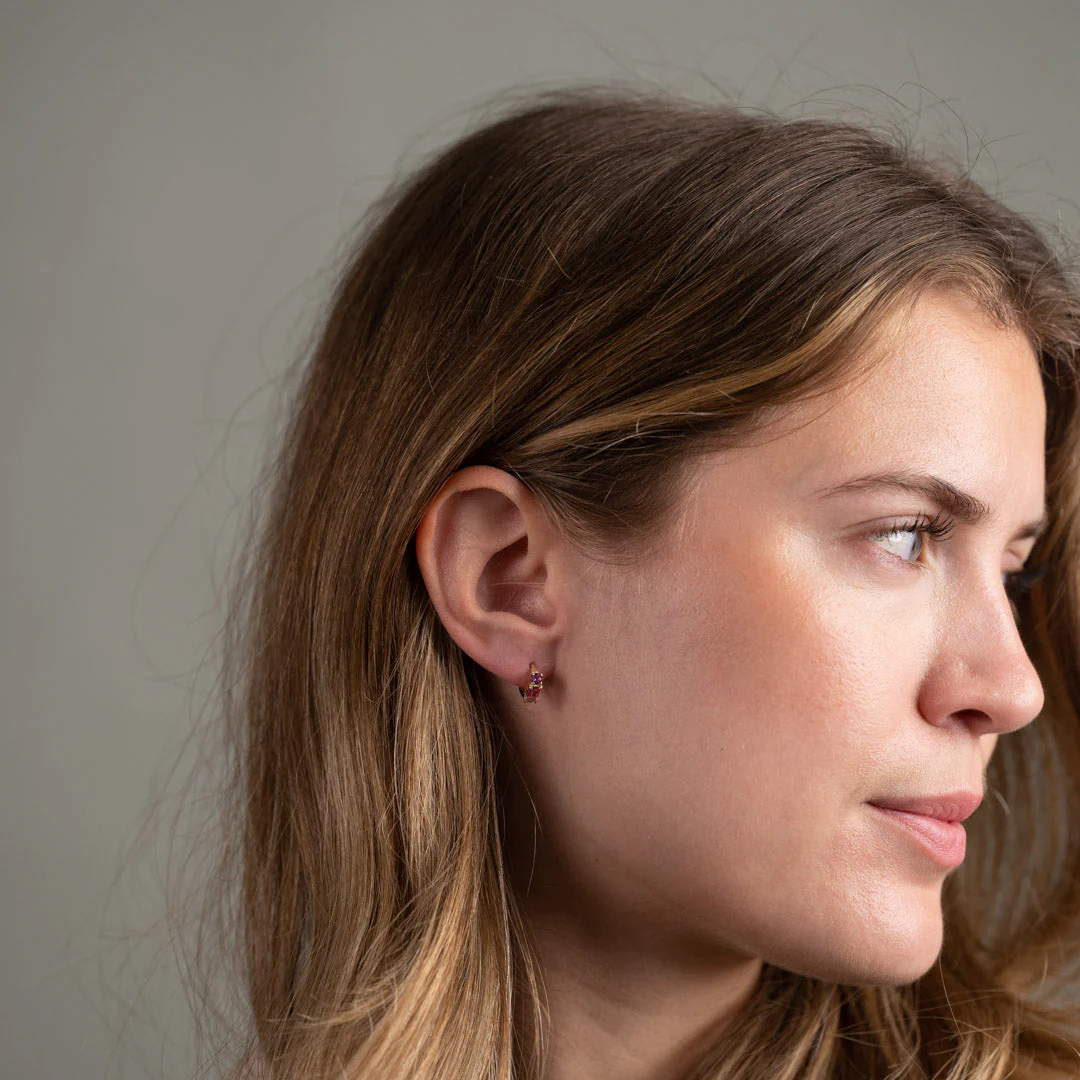 GEMINA PINK RHODOLITE SOLID GOLD EARRING - Image 4