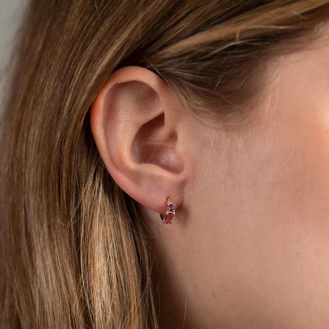 GEMINA PINK RHODOLITE SOLID GOLD EARRING - Image 5