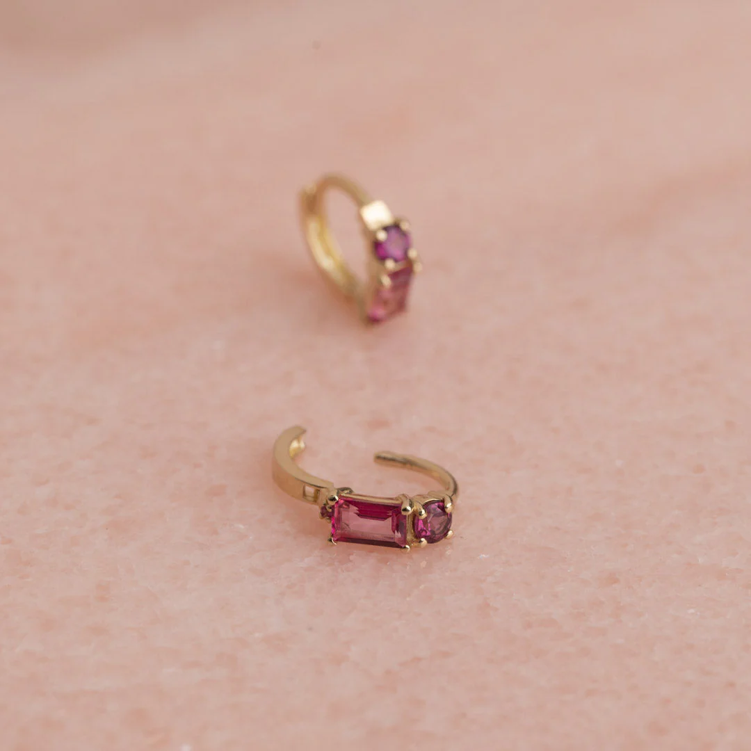 GEMINA PINK RHODOLITE SOLID GOLD EARRING - Image 6