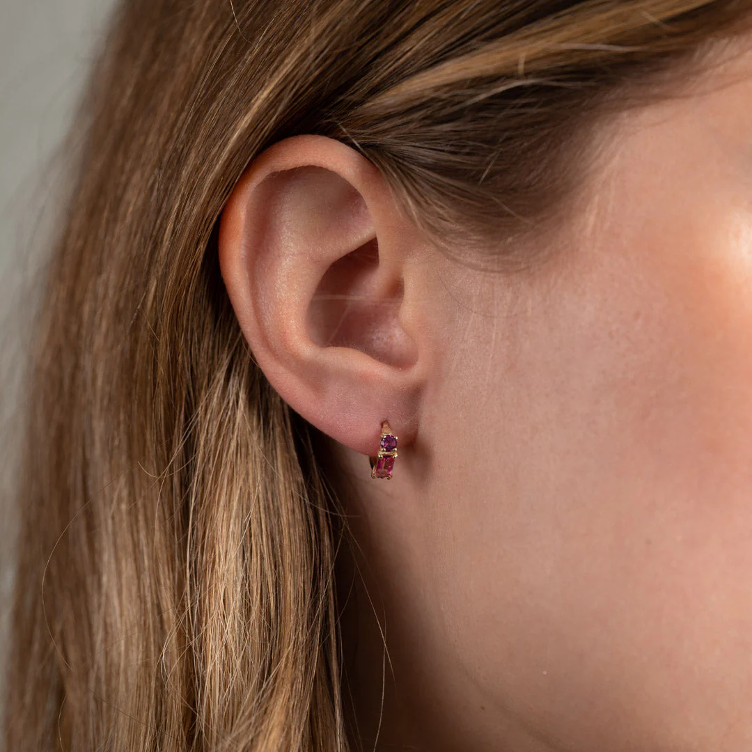 GEMINA PINK RHODOLITE SOLID GOLD EARRING - Image 7