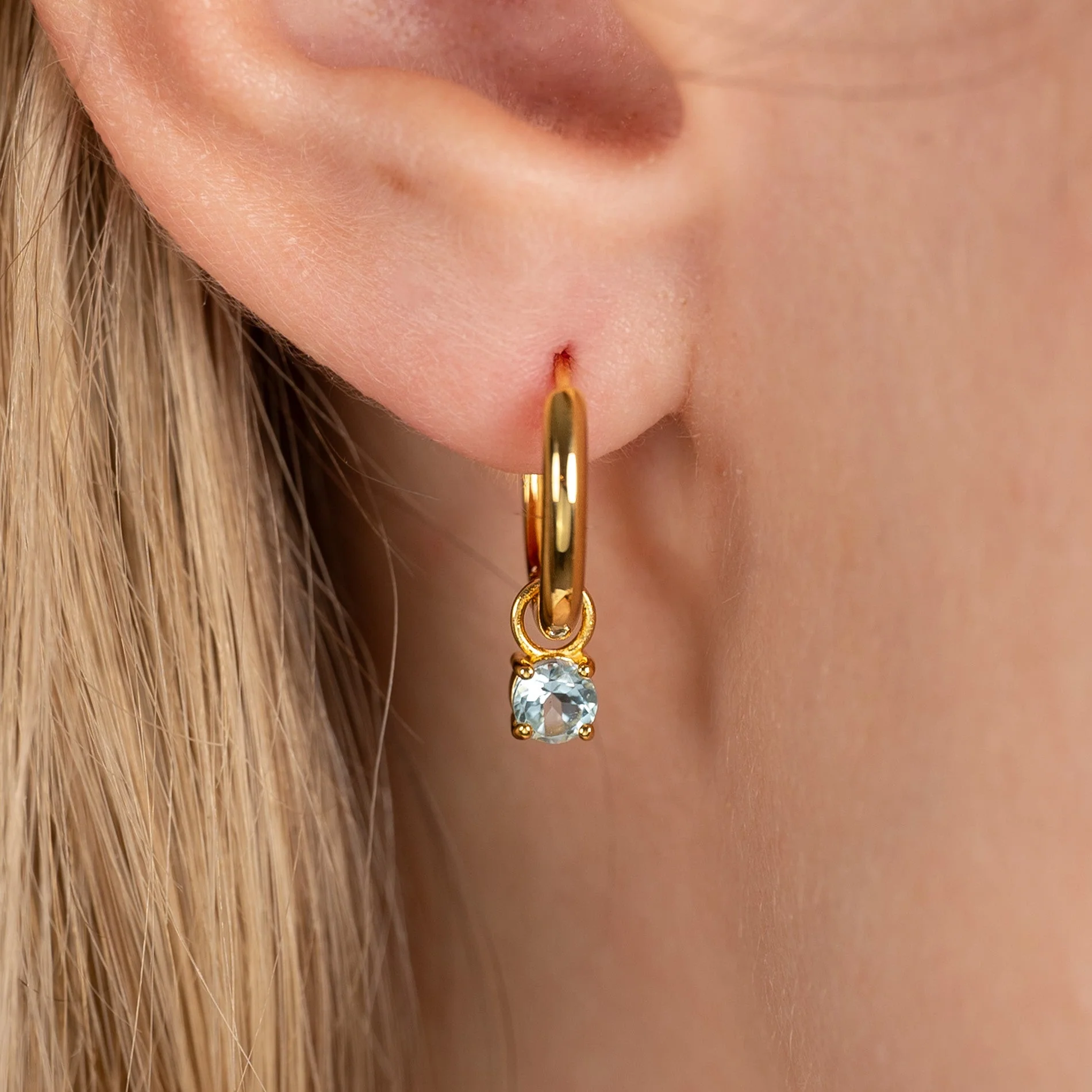 GEMMA BLUE TOPAZ / ELINA SMALL GOLDEN CREOL EARRING - Image 2