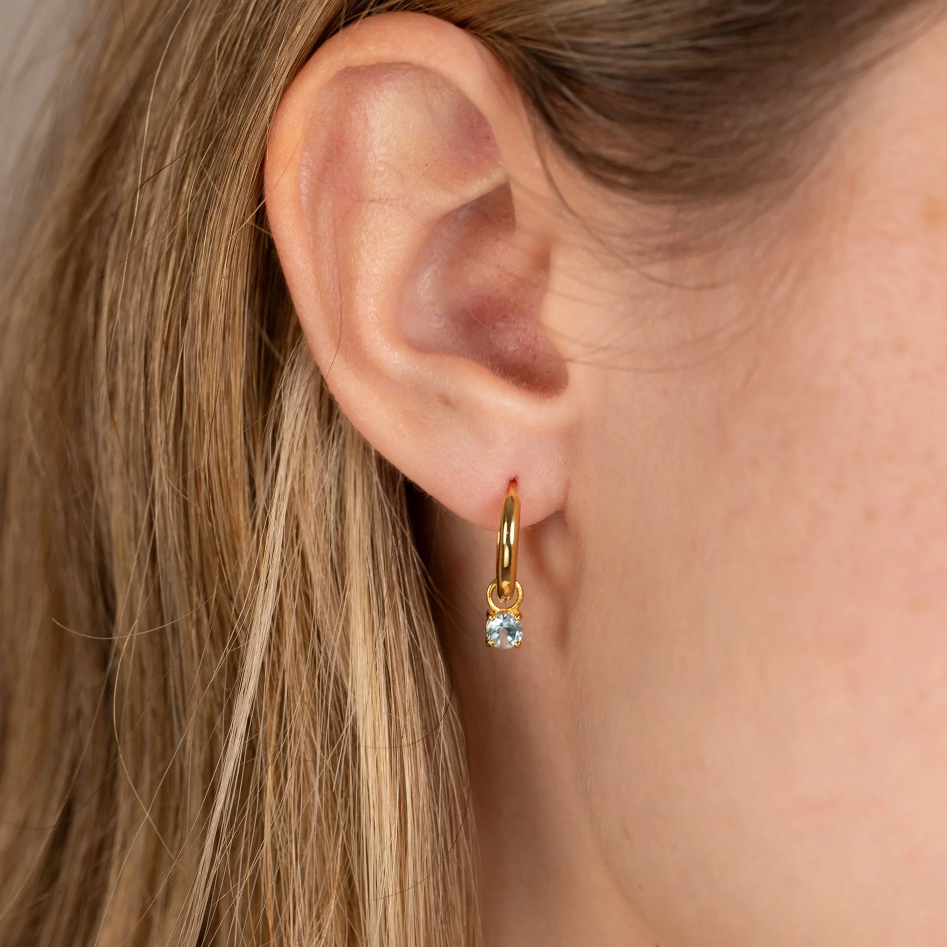 GEMMA BLUE TOPAZ / ELINA SMALL GOLDEN CREOL EARRING - Image 3