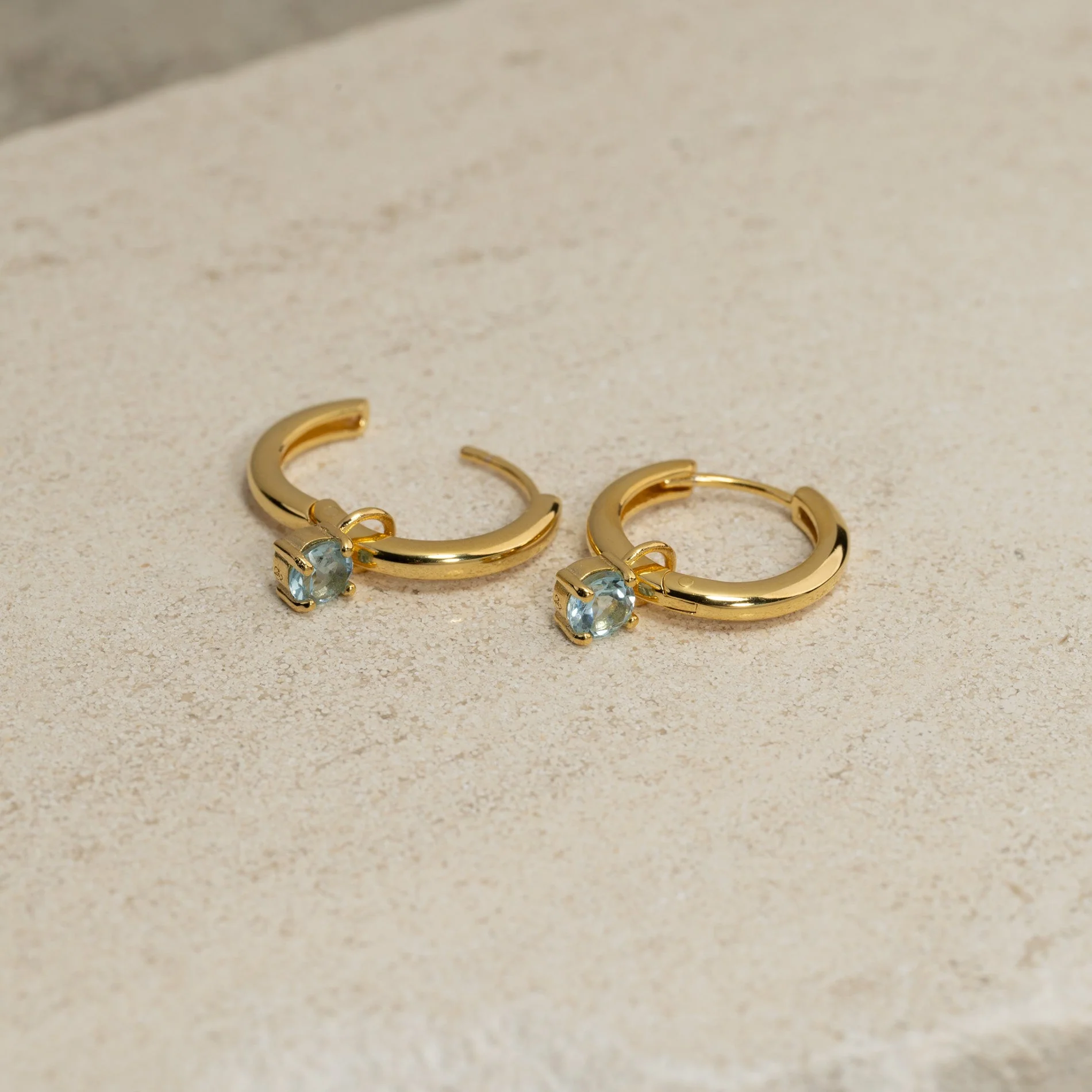 GEMMA BLUE TOPAZ / ELINA SMALL GOLDEN CREOL EARRING - Image 4