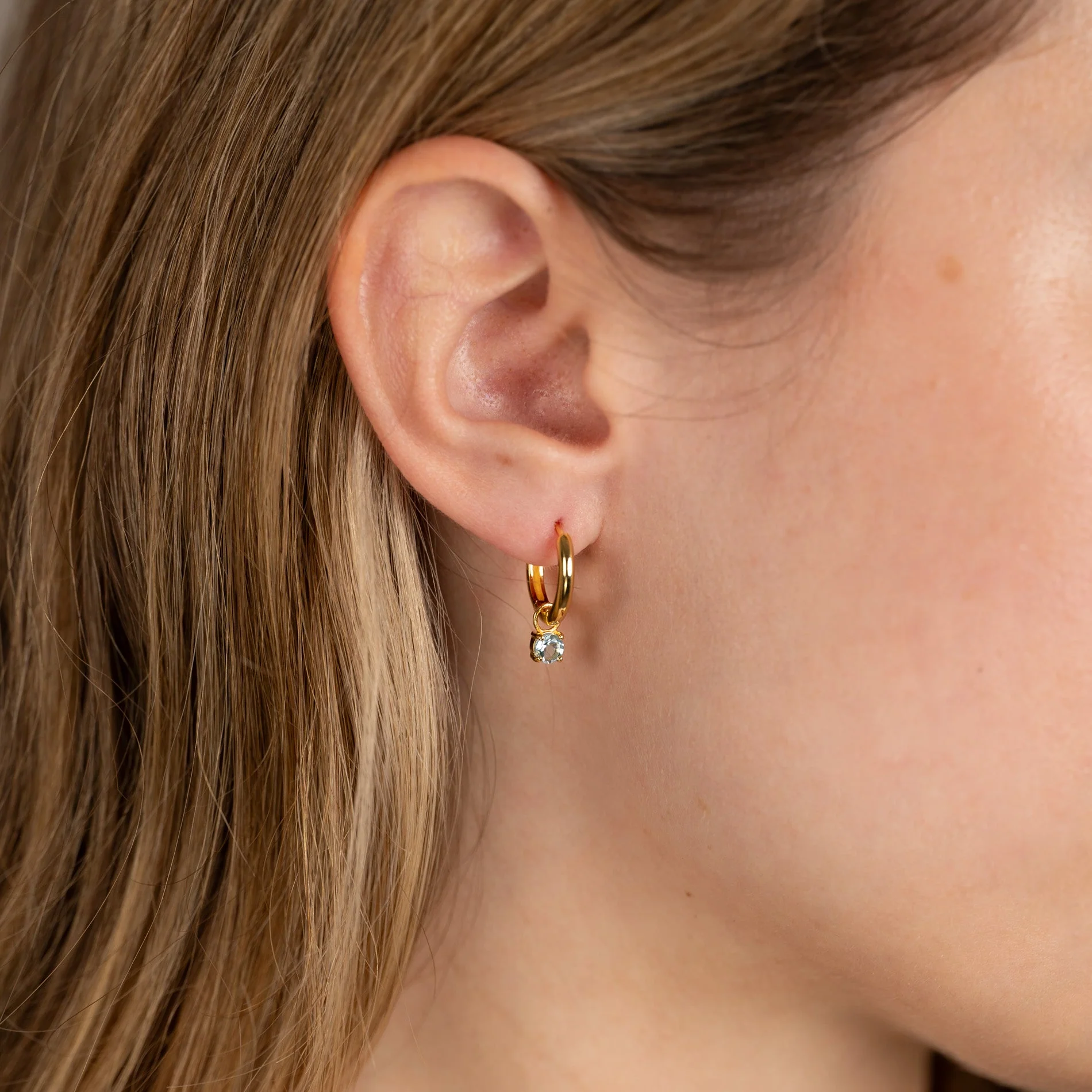 GEMMA BLUE TOPAZ / ELINA SMALL GOLDEN CREOL EARRING - Image 5