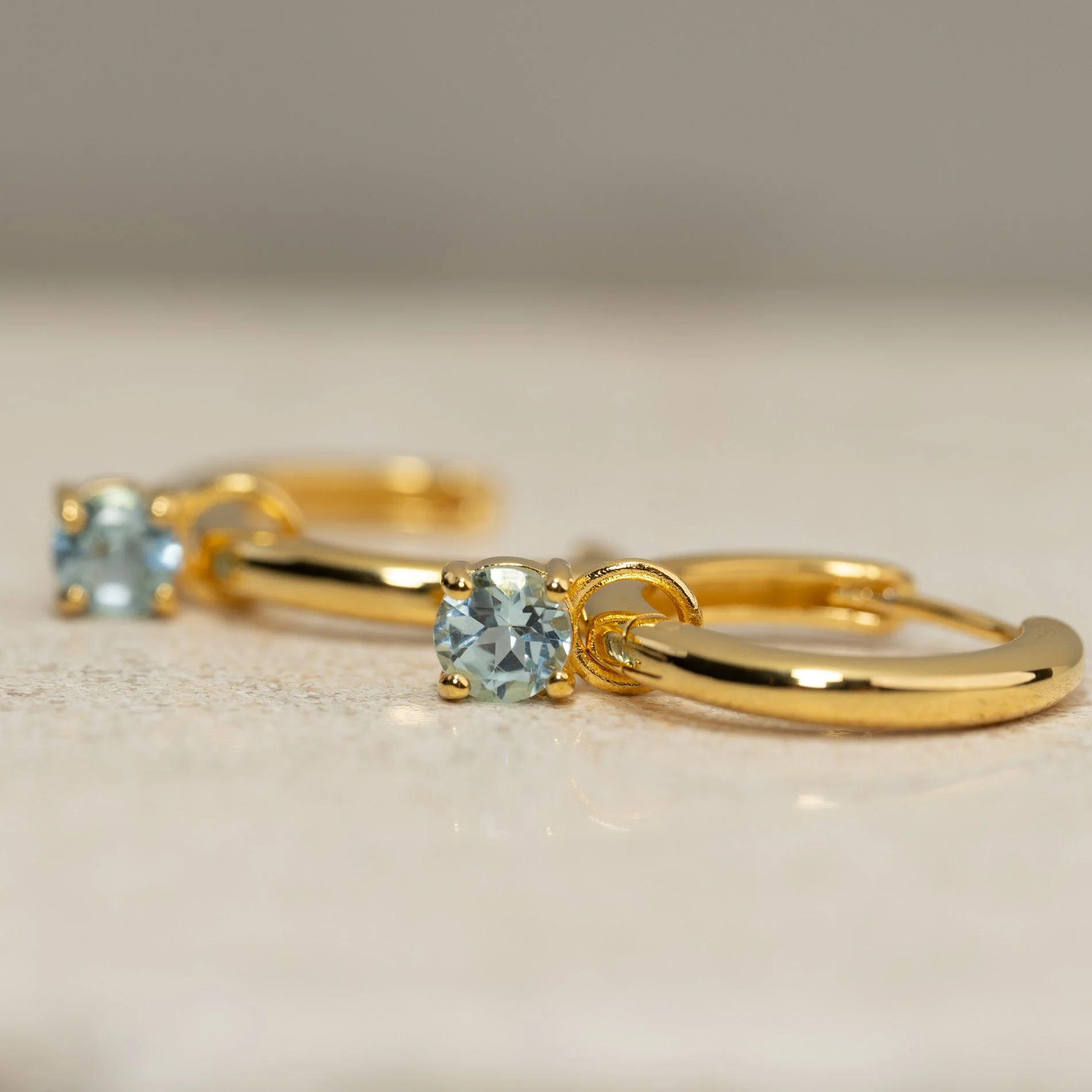 GEMMA BLUE TOPAZ / ELINA SMALL GOLDEN CREOL EARRING - Image 6