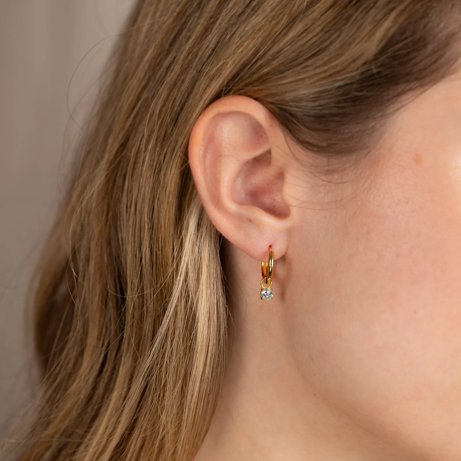 GEMMA BLUE TOPAZ / ELINA SMALL GOLDEN CREOL EARRING - Image 7