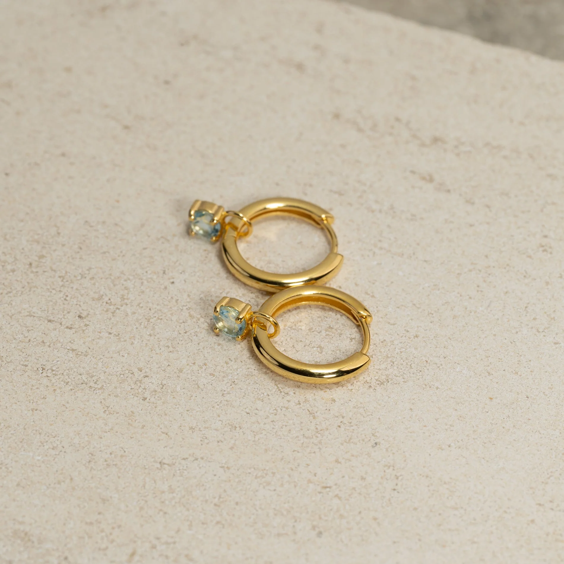 GEMMA BLUE TOPAZ / ELINA SMALL GOLDEN CREOL EARRING - Image 8