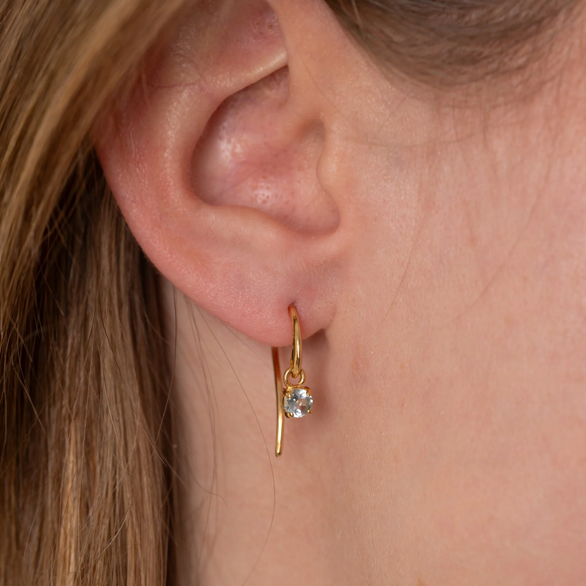 GEMMA BLUE TOPAZ GOLDEN HOOK EARRING - Image 2