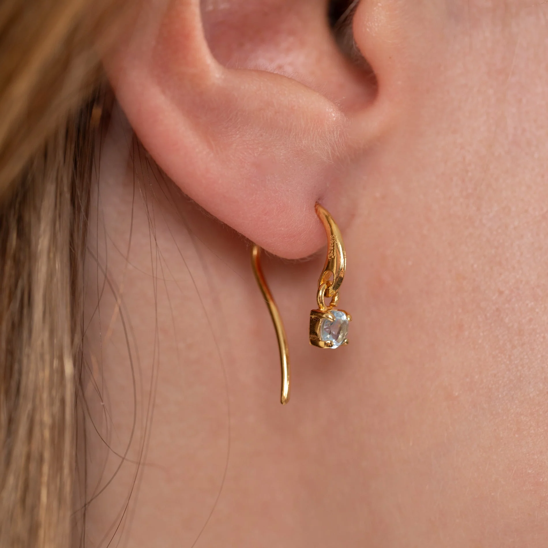 GEMMA BLUE TOPAZ GOLDEN HOOK EARRING - Image 4