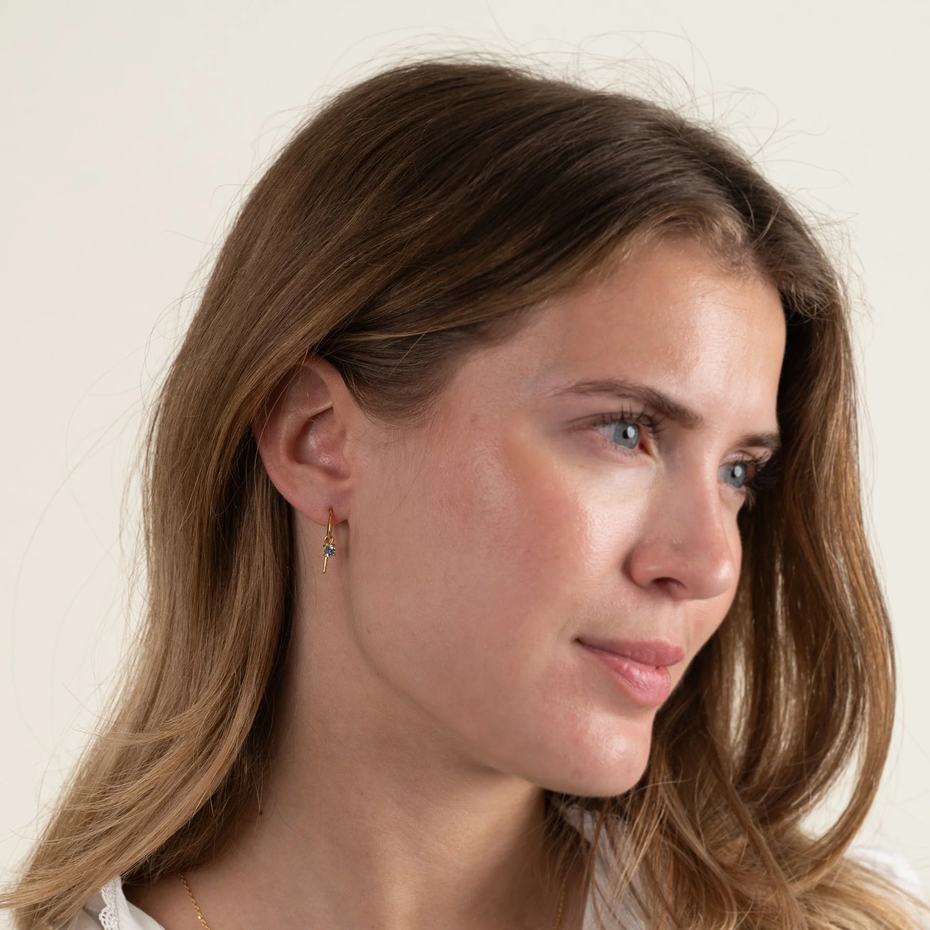 GEMMA BLUE TOPAZ GOLDEN HOOK EARRING - Image 6