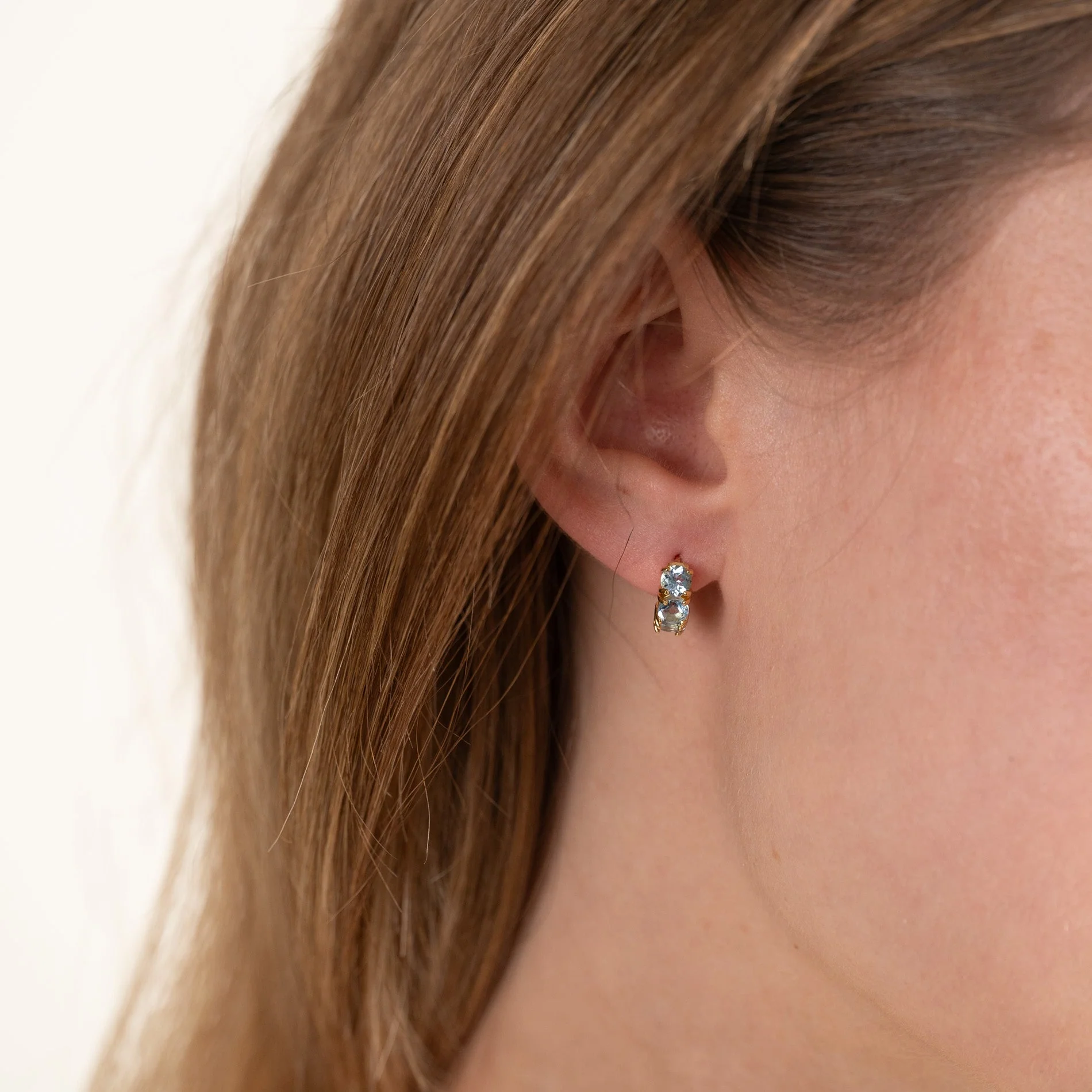 GEMMA BLUE TOPAZ GOLDEN HUGGIE EARRING - Image 2