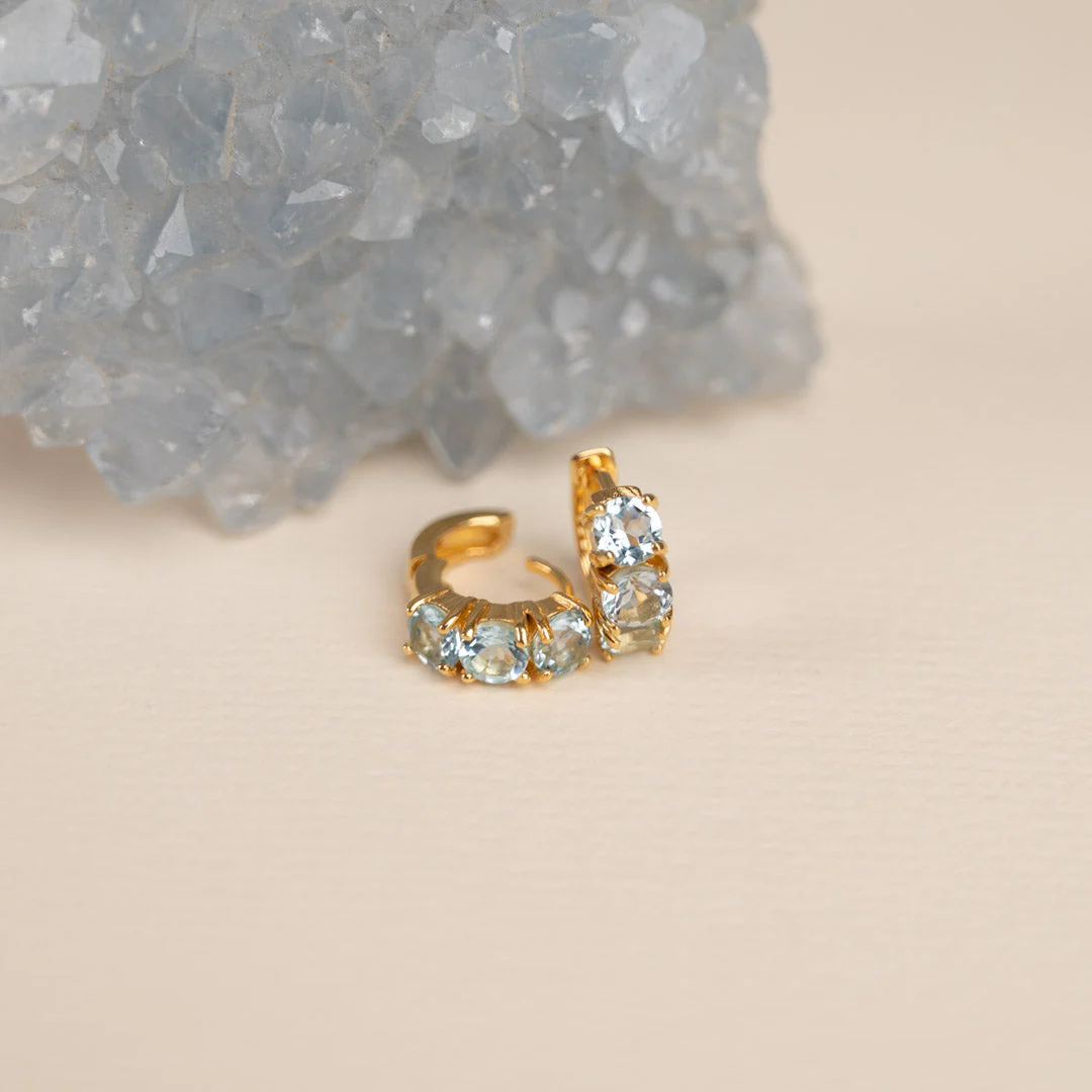 GEMMA BLUE TOPAZ GOLDEN HUGGIE EARRING - Image 3