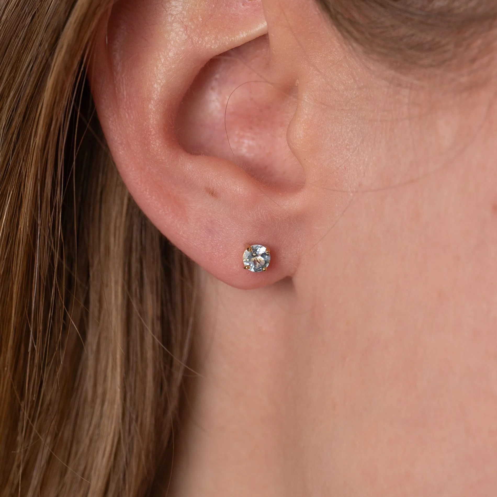 GEMMA BLUE TOPAZ GOLDEN STUD EARRING - Image 2