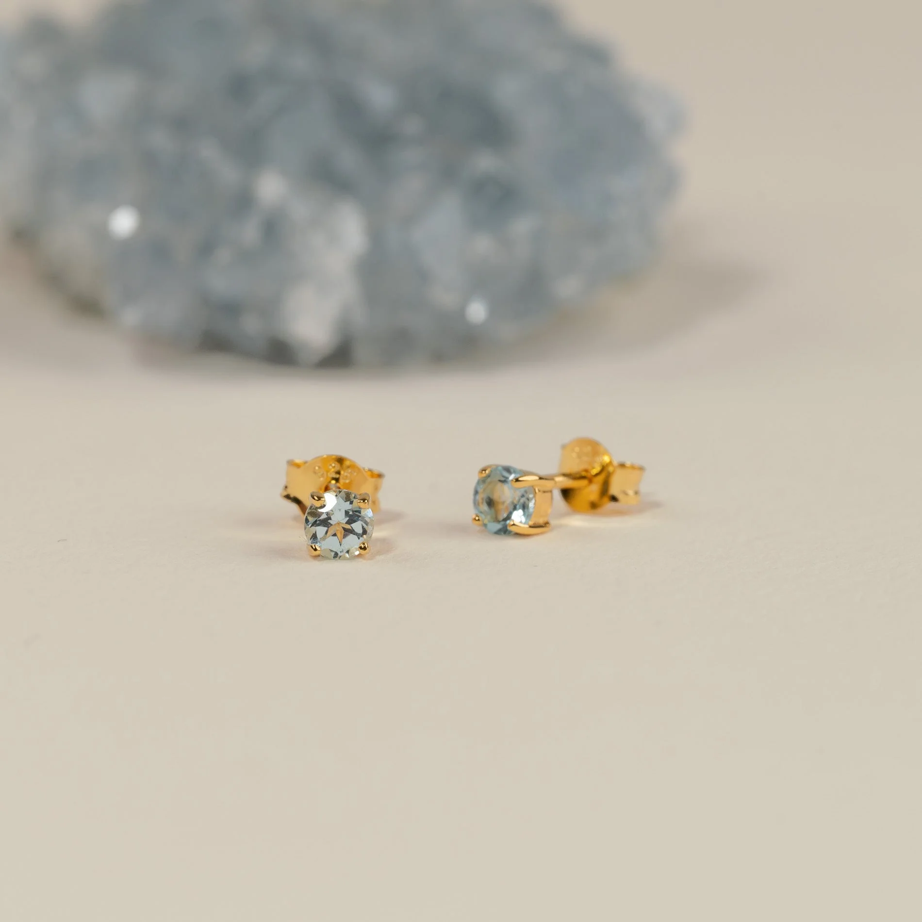 GEMMA BLUE TOPAZ GOLDEN STUD EARRING - Image 3