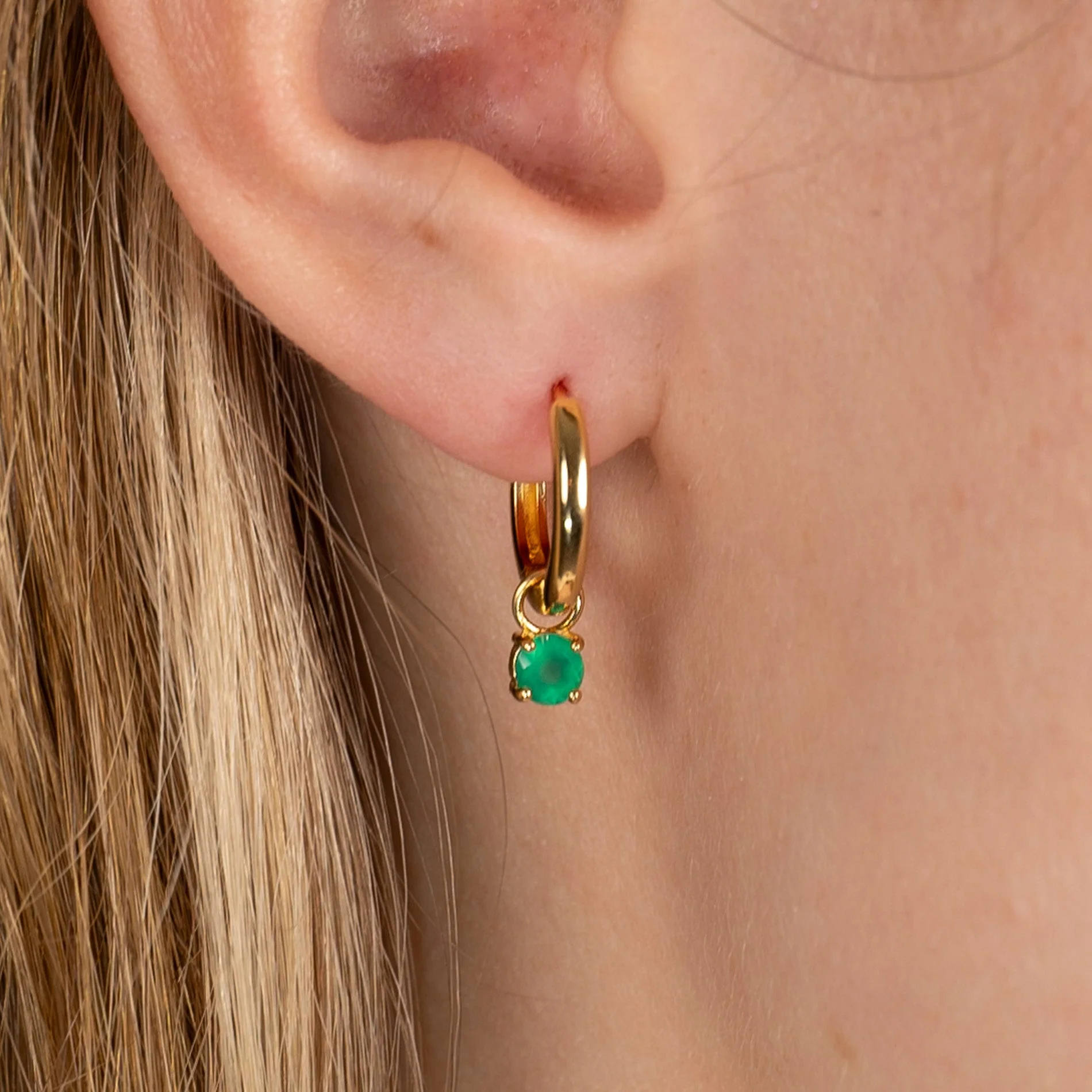 GEMMA GREEN AGATE / ELINA SMALL GOLDEN CREOL EARRING - Image 2