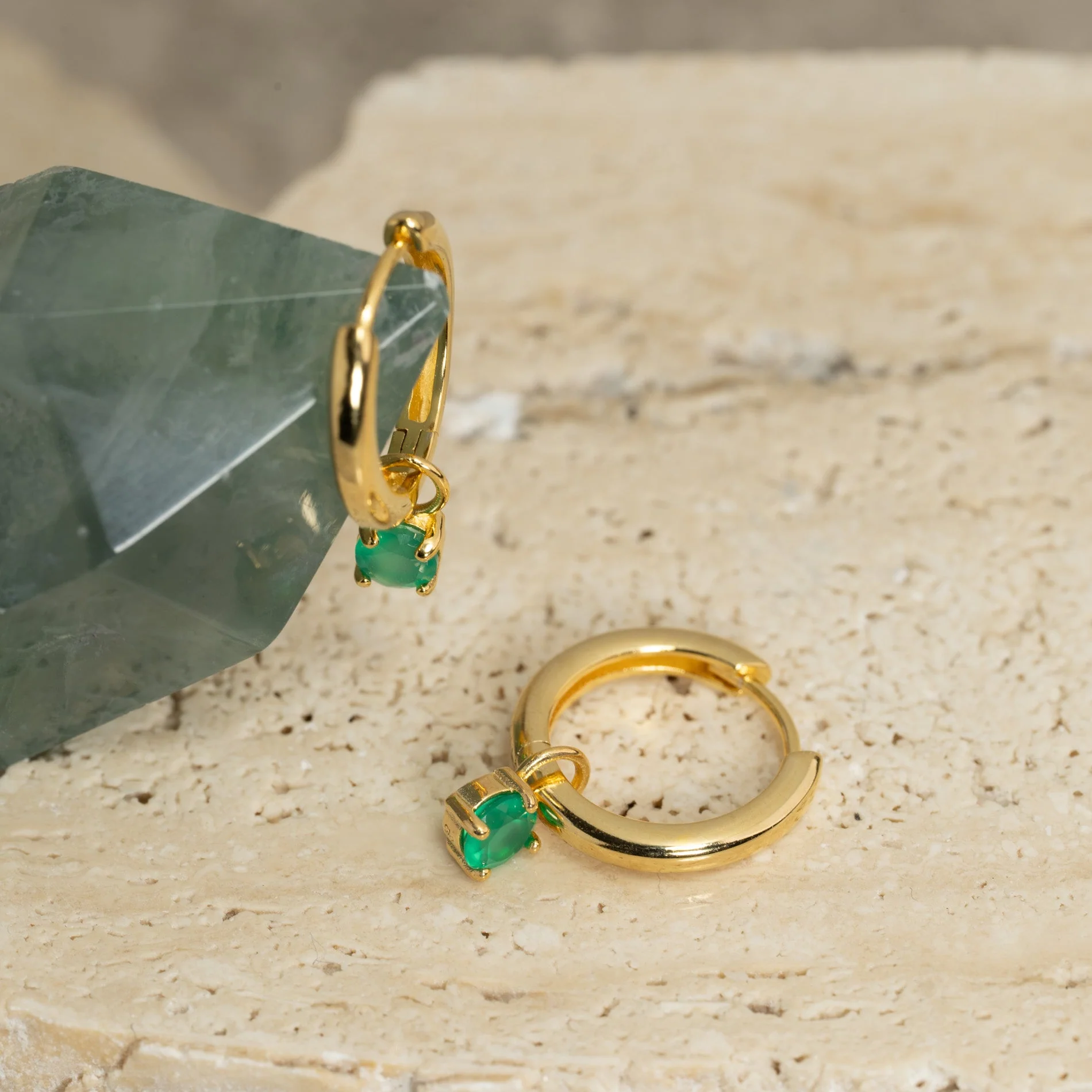 GEMMA GREEN AGATE / ELINA SMALL GOLDEN CREOL EARRING - Image 3