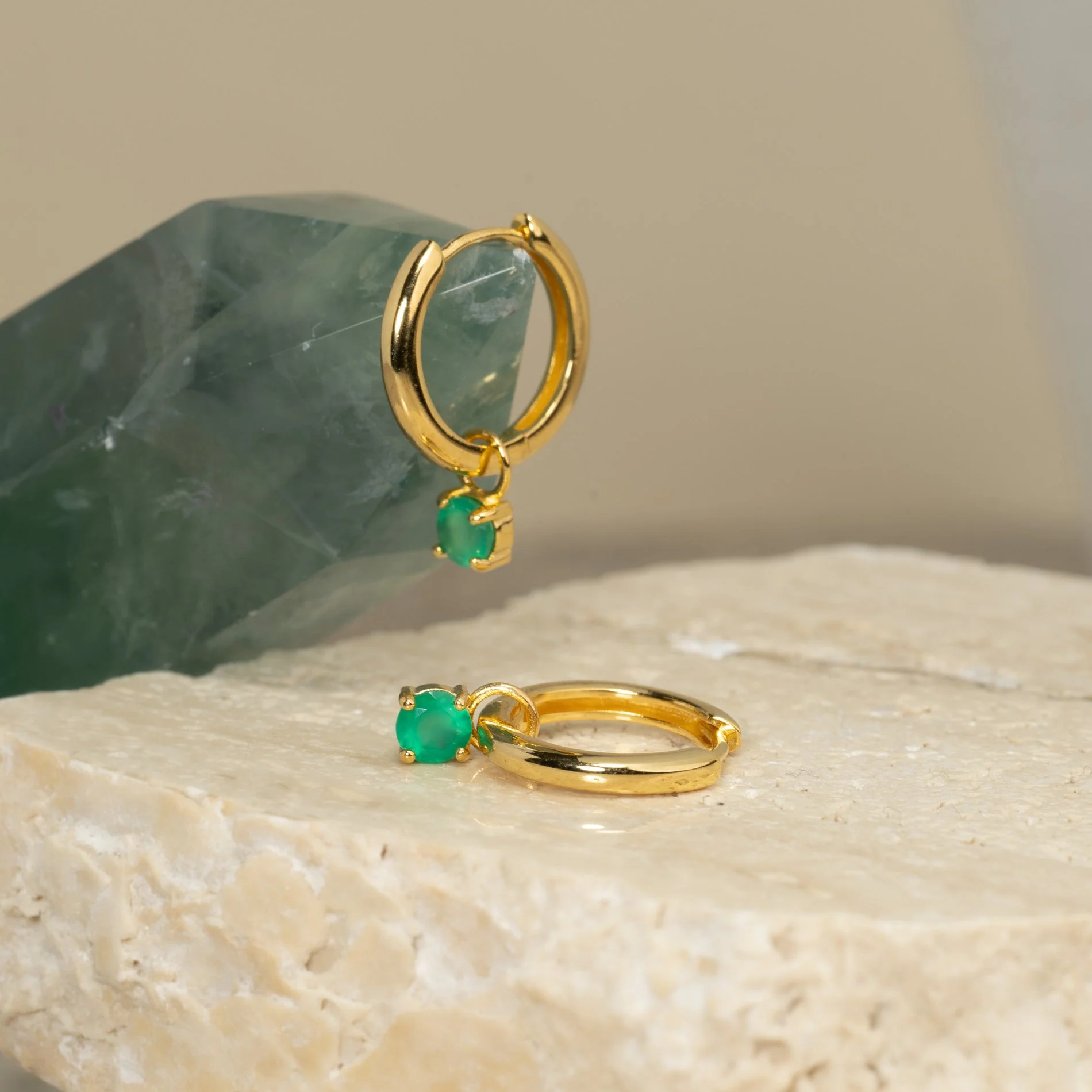 GEMMA GREEN AGATE / ELINA SMALL GOLDEN CREOL EARRING - Image 5
