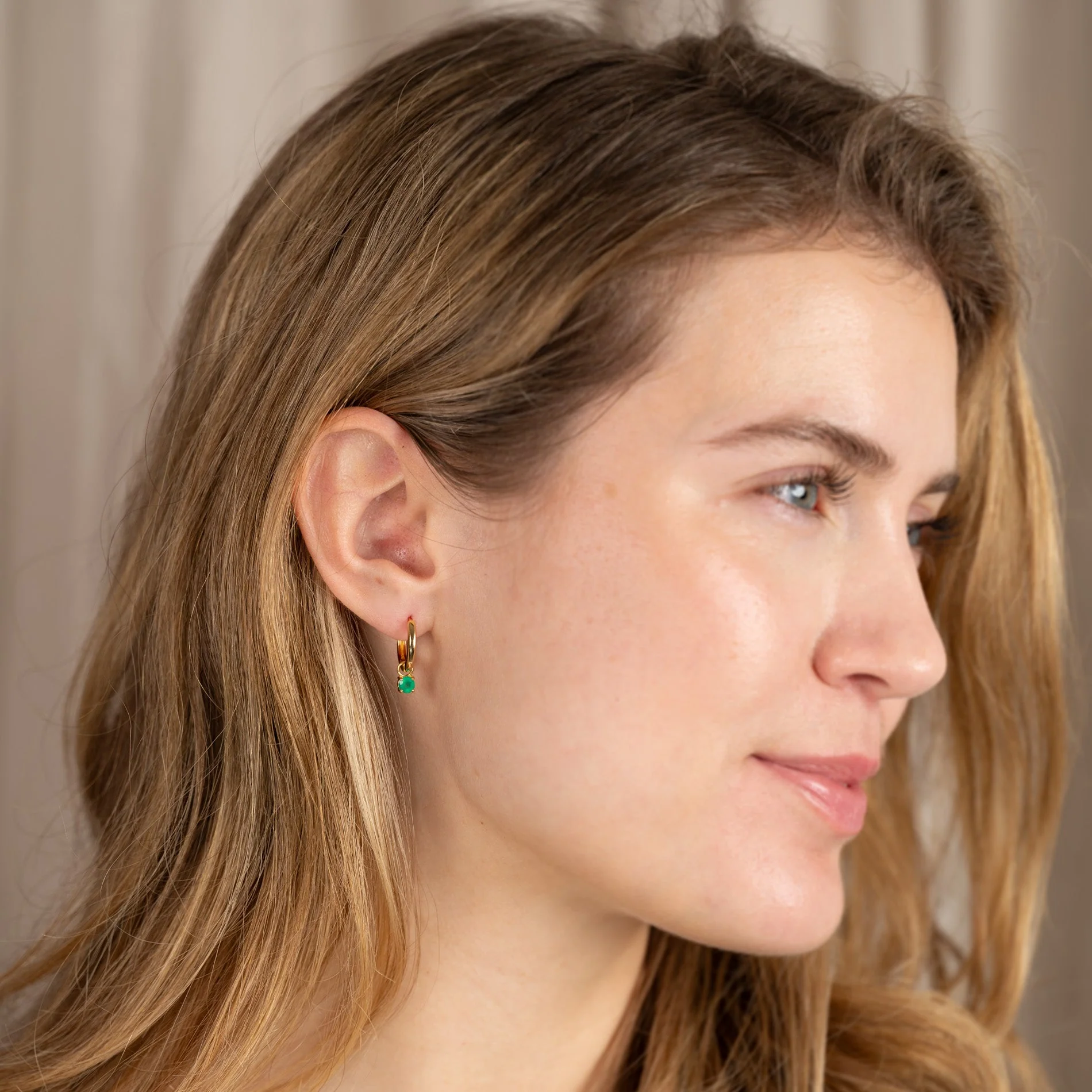 GEMMA GREEN AGATE / ELINA SMALL GOLDEN CREOL EARRING - Image 6