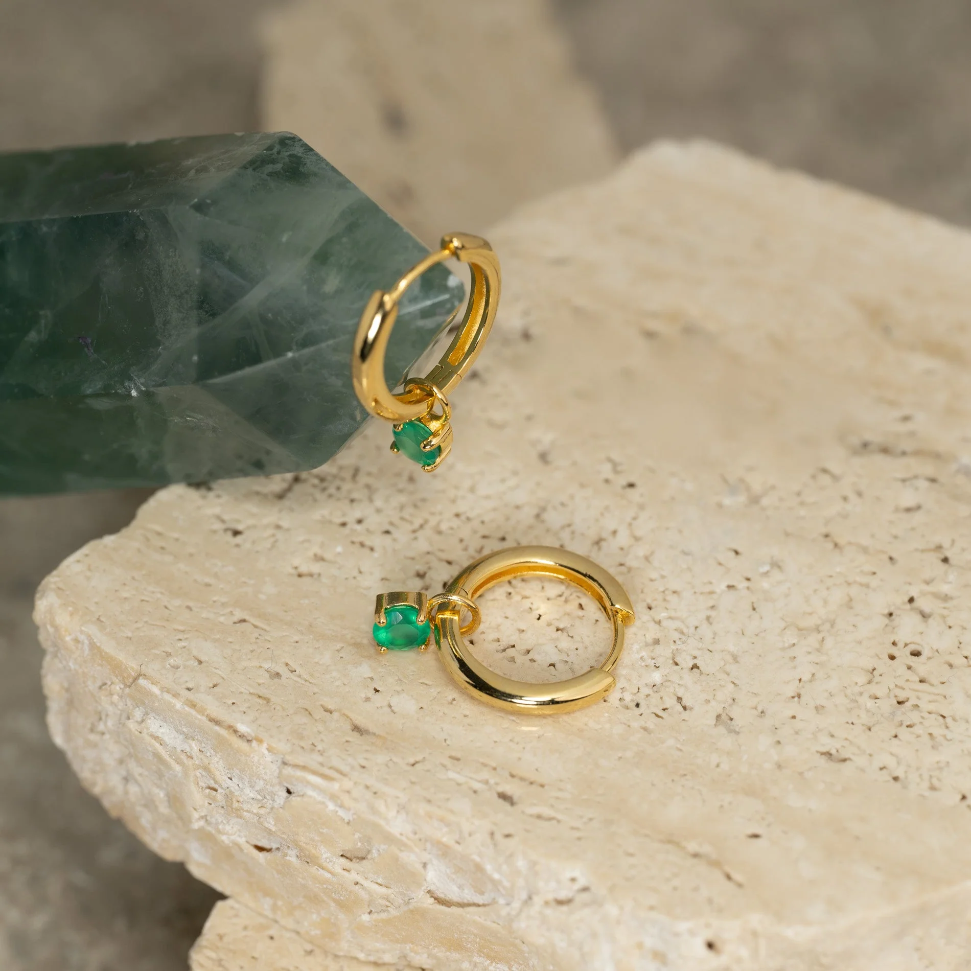 GEMMA GREEN AGATE / ELINA SMALL GOLDEN CREOL EARRING - Image 7
