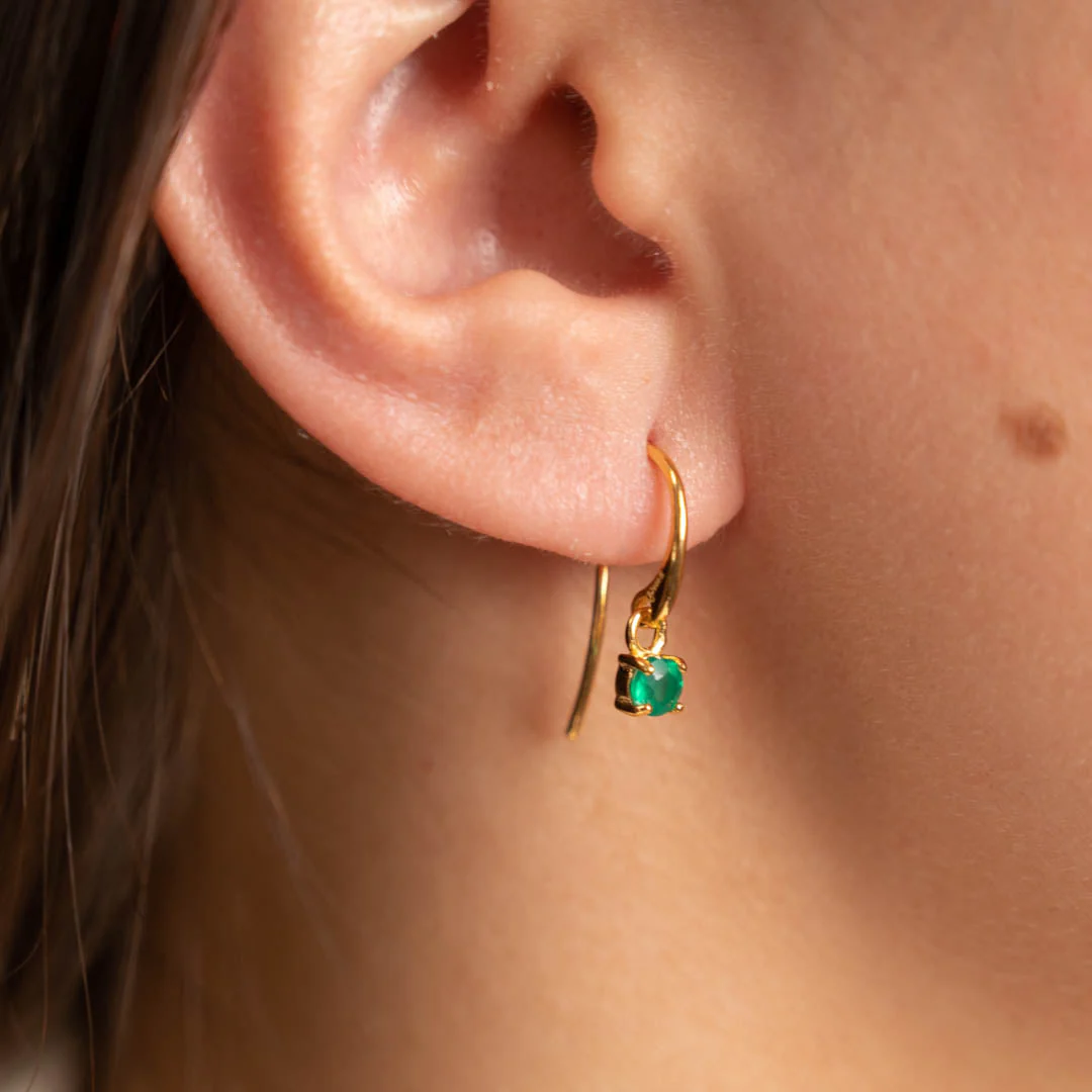 GEMMA GREEN AGATE GOLDEN HOOK EARRING - Image 2
