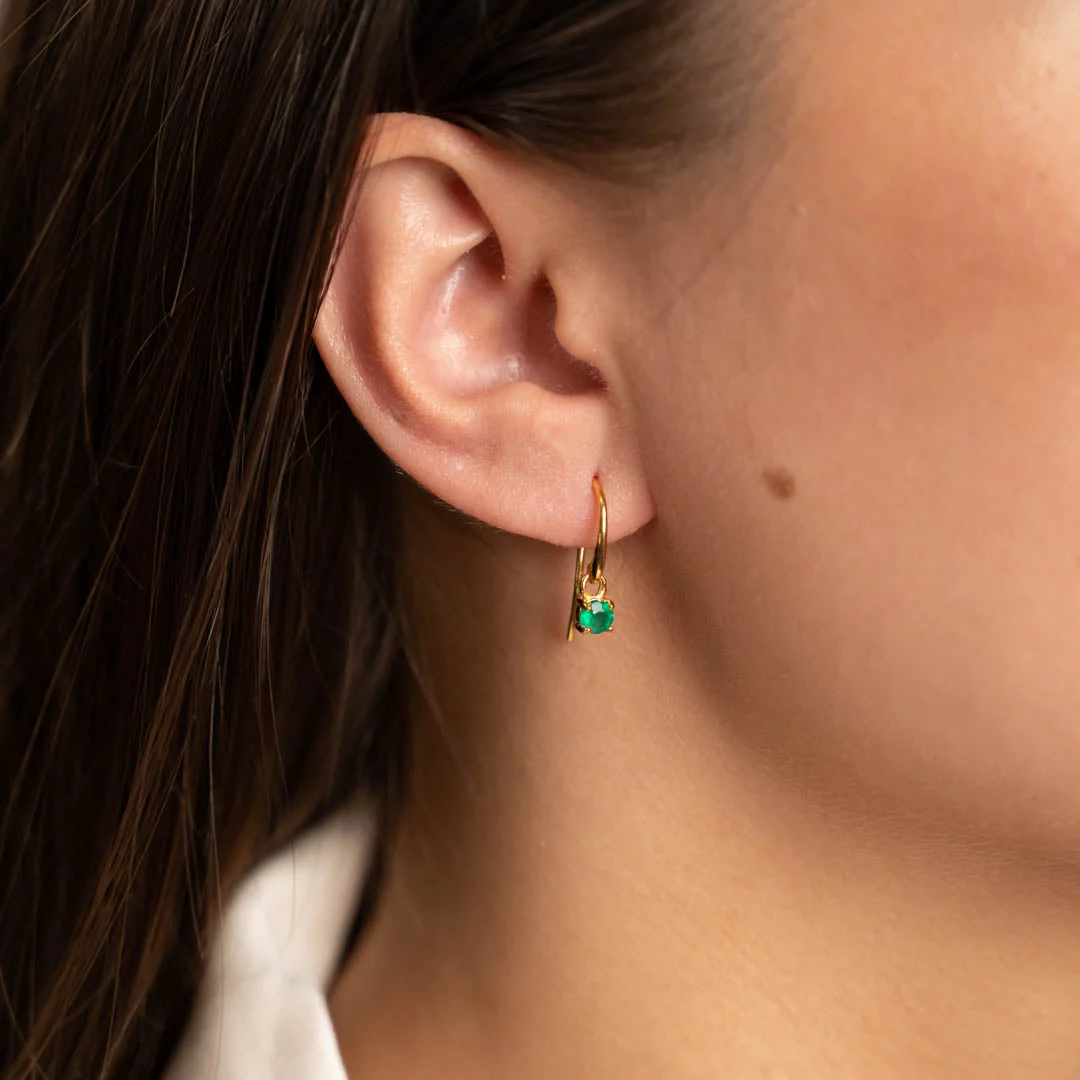 GEMMA GREEN AGATE GOLDEN HOOK EARRING - Image 5