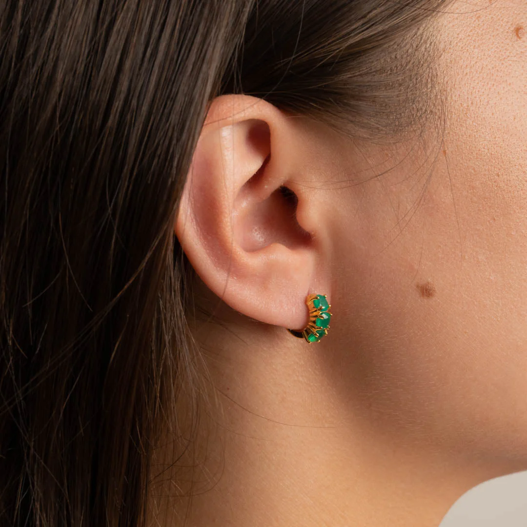 GEMMA GREEN AGATE GOLDEN HUGGIE EARRING - Image 5