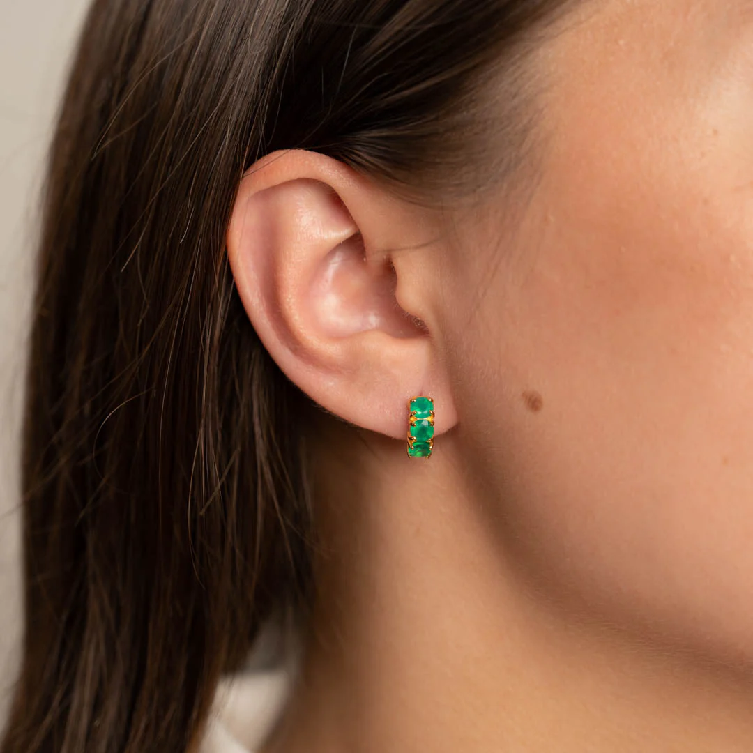 GEMMA GREEN AGATE GOLDEN HUGGIE EARRING - Image 6