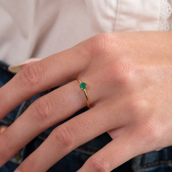GEMMA GREEN AGATE GOLDEN RING - Image 2