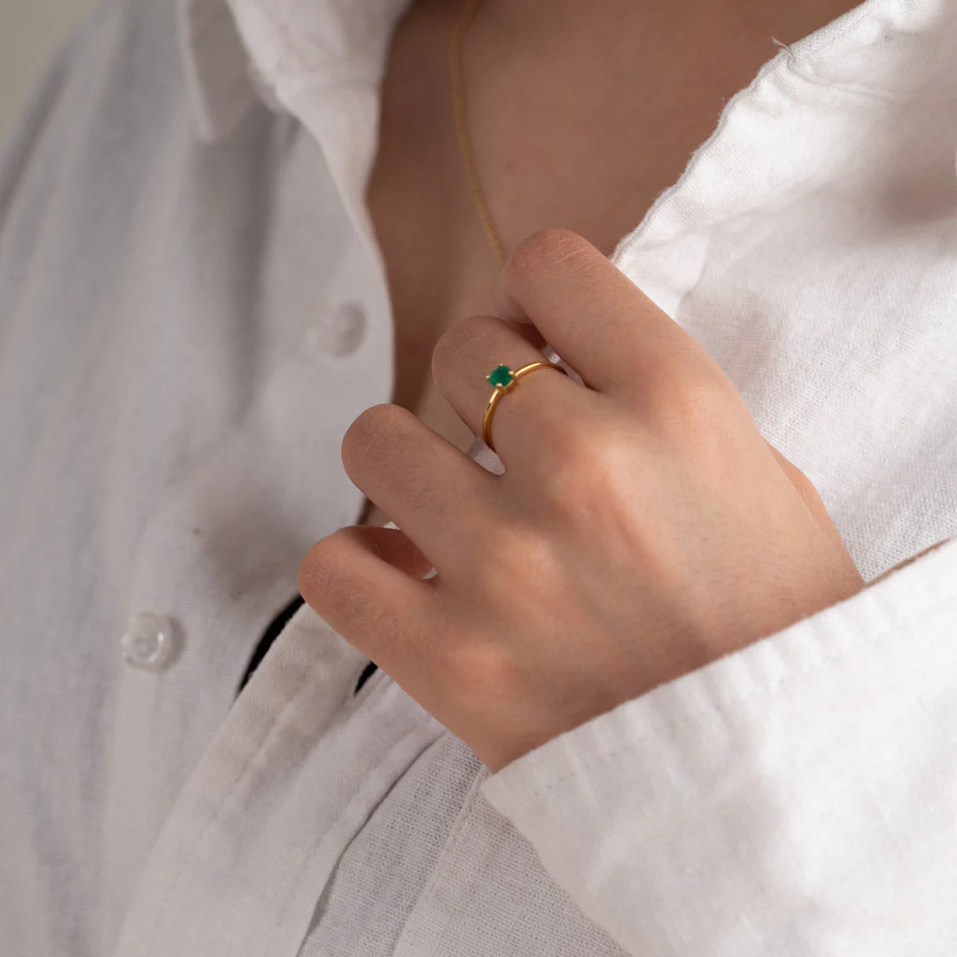 GEMMA GREEN AGATE GOLDEN RING - Image 3