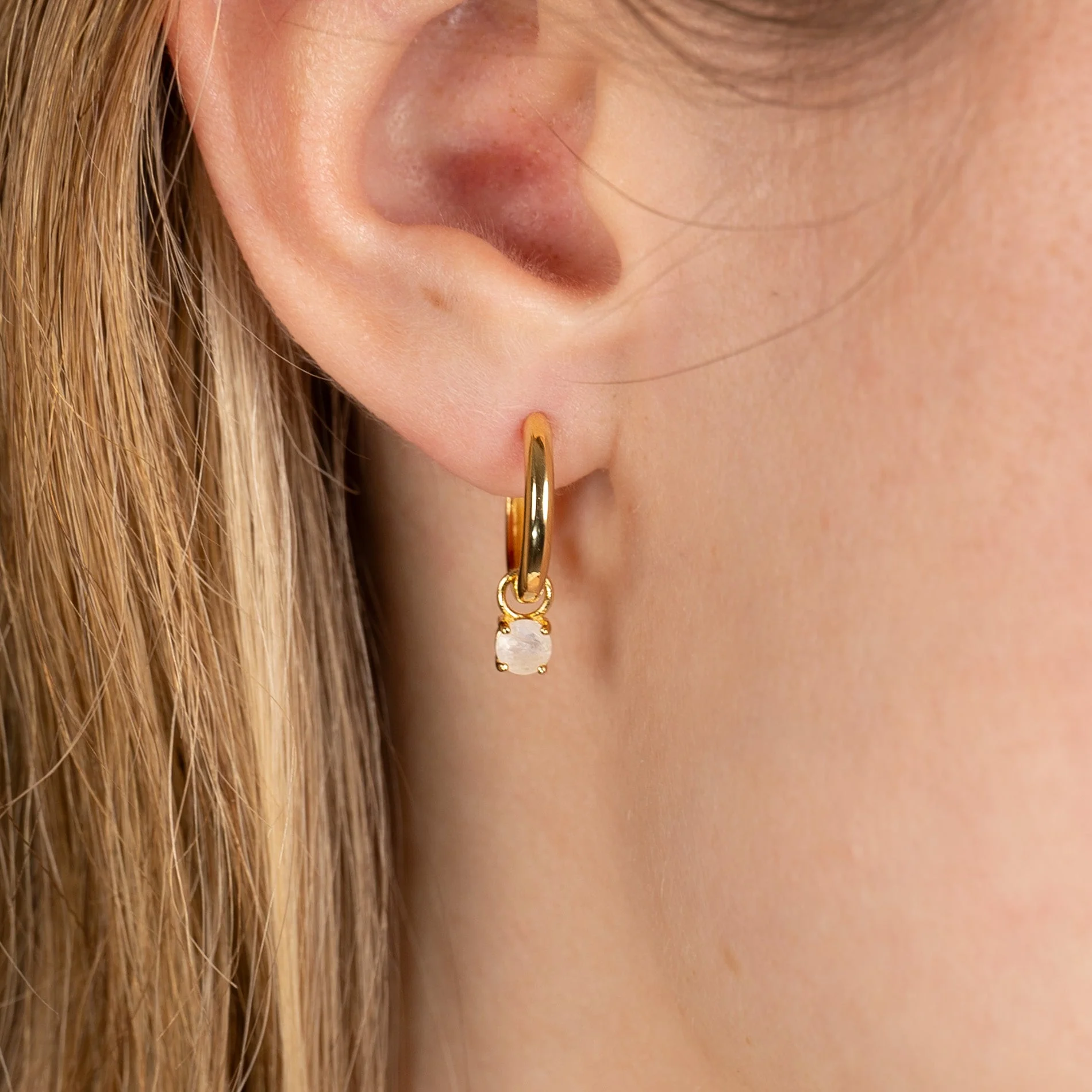 GEMMA MOONSTONE / ELINA SMALL GOLDEN CREOL EARRING - Image 2