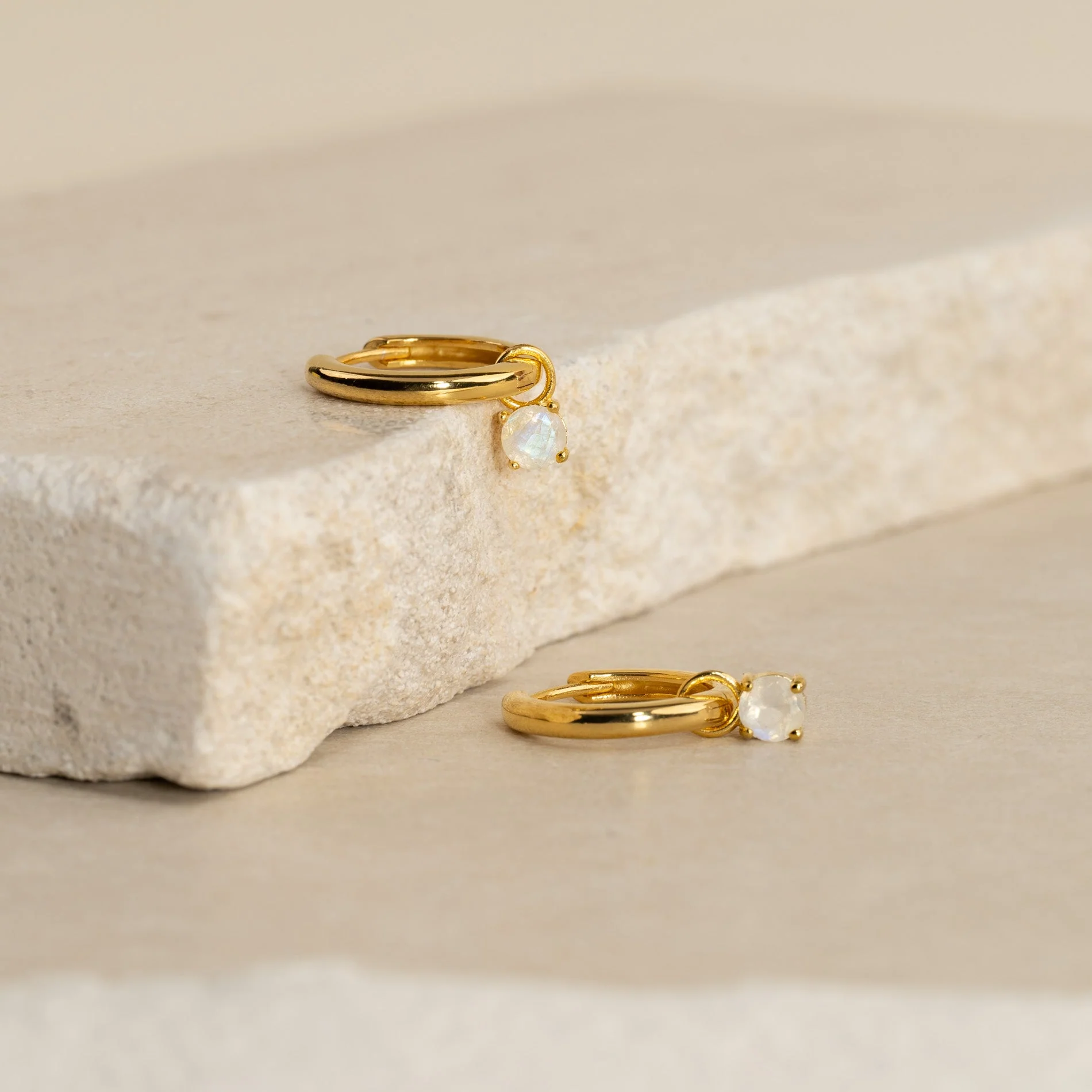 GEMMA MOONSTONE / ELINA SMALL GOLDEN CREOL EARRING - Image 3