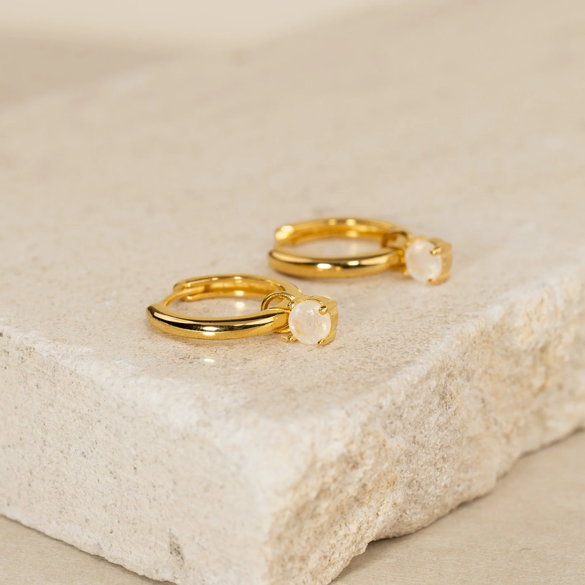 GEMMA MOONSTONE / ELINA SMALL GOLDEN CREOL EARRING - Image 5