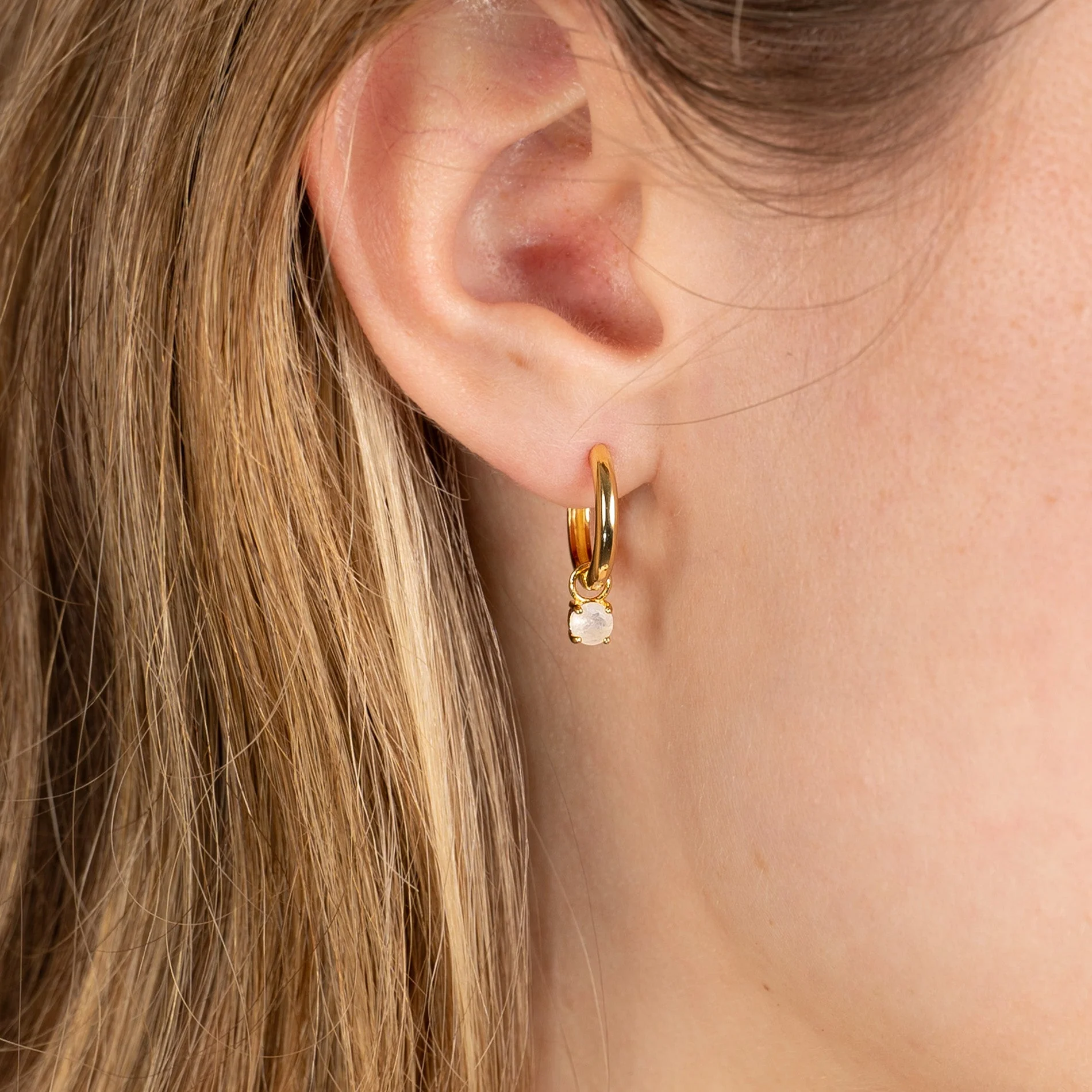GEMMA MOONSTONE / ELINA SMALL GOLDEN CREOL EARRING - Image 6