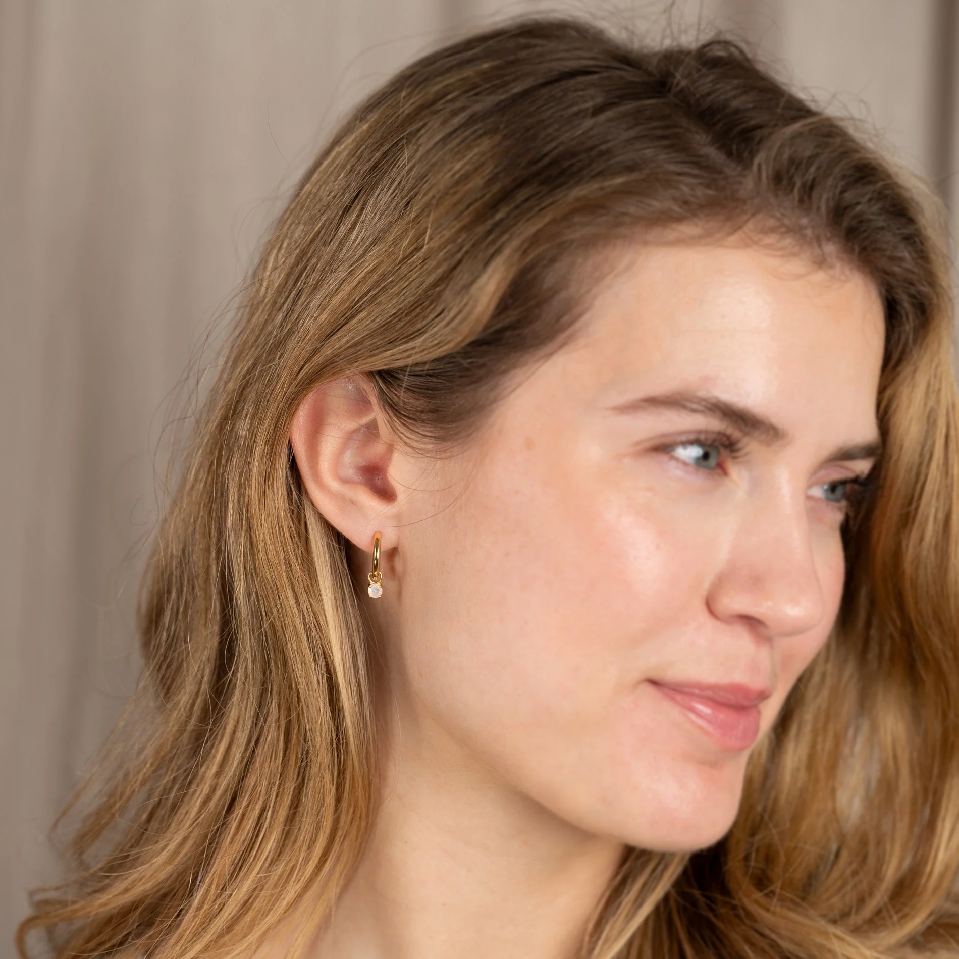 GEMMA MOONSTONE / ELINA SMALL GOLDEN CREOL EARRING - Image 8