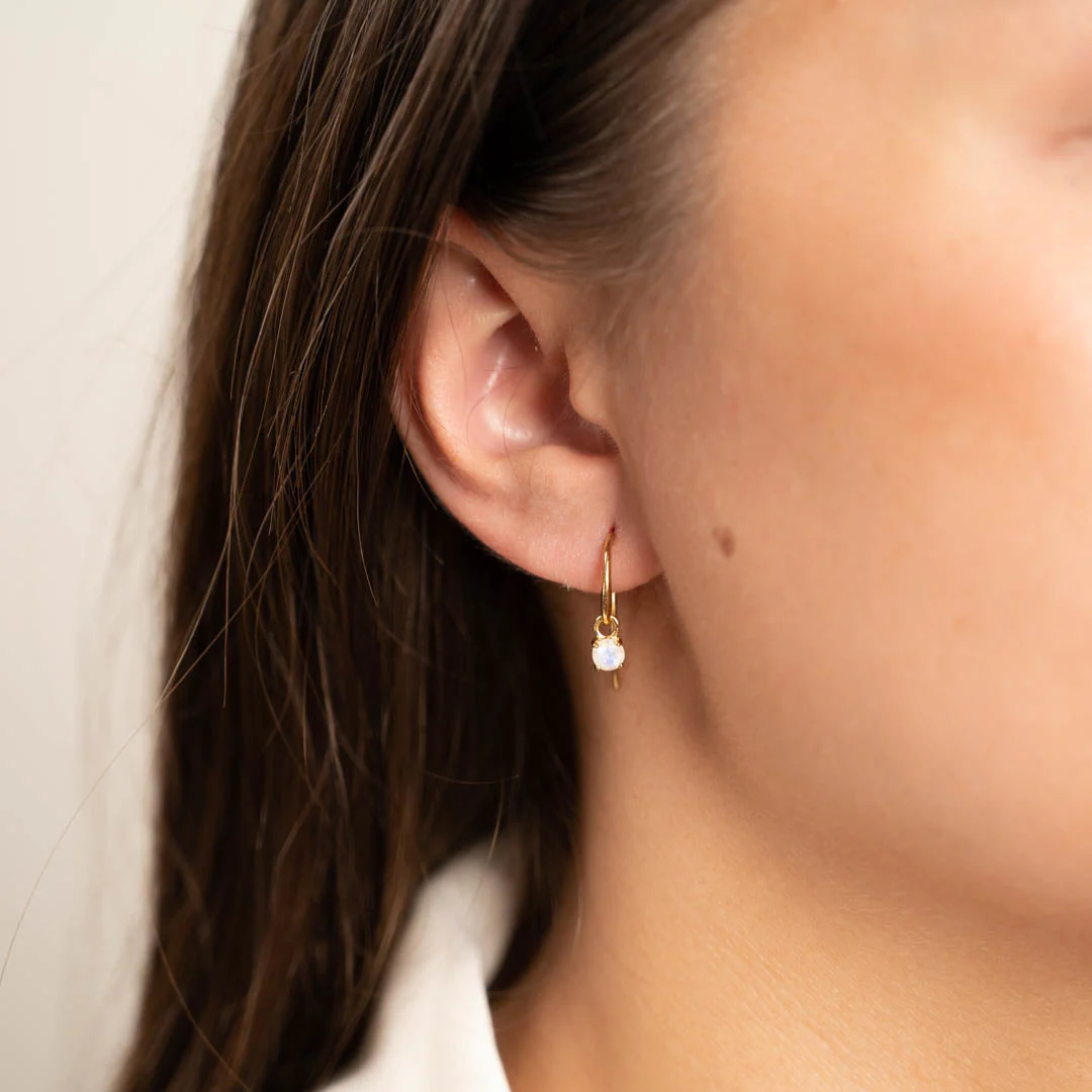 GEMMA MOONSTONE GOLDEN HOOK EARRING - Image 2