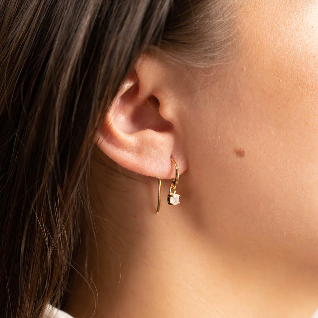 GEMMA MOONSTONE GOLDEN HOOK EARRING - Image 4