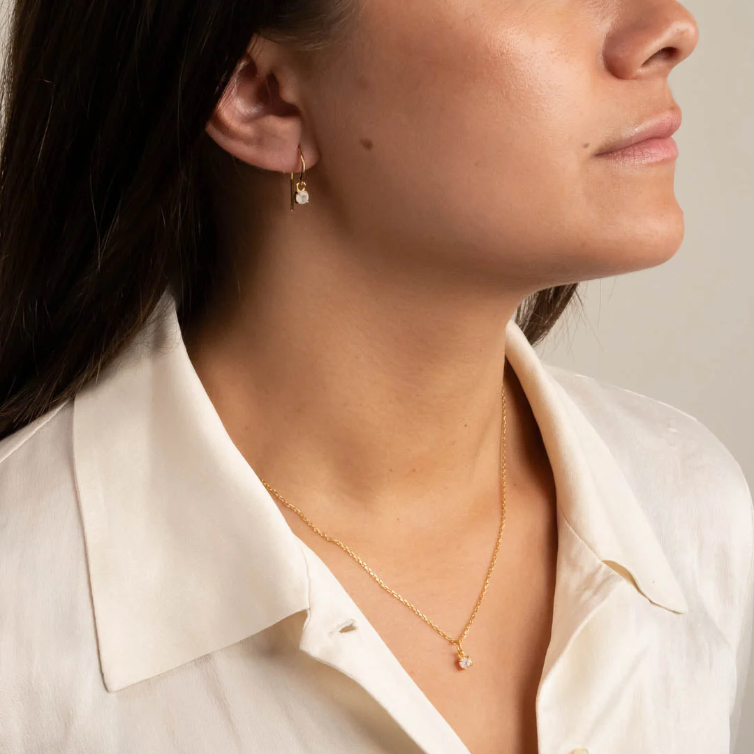 GEMMA MOONSTONE GOLDEN HOOK EARRING - Image 8
