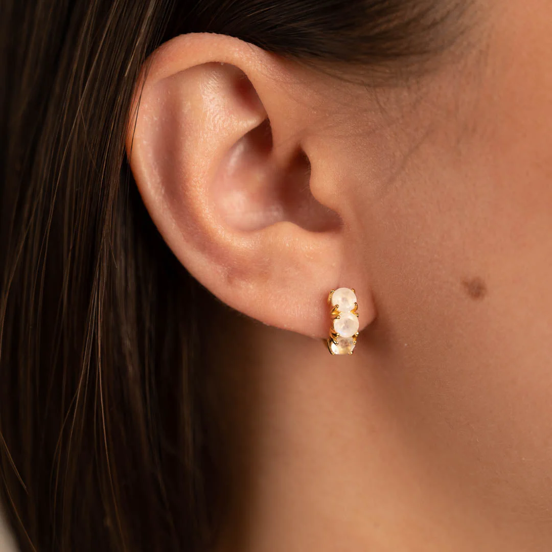 GEMMA MOONSTONE GOLDEN HUGGIE EARRING - Image 2