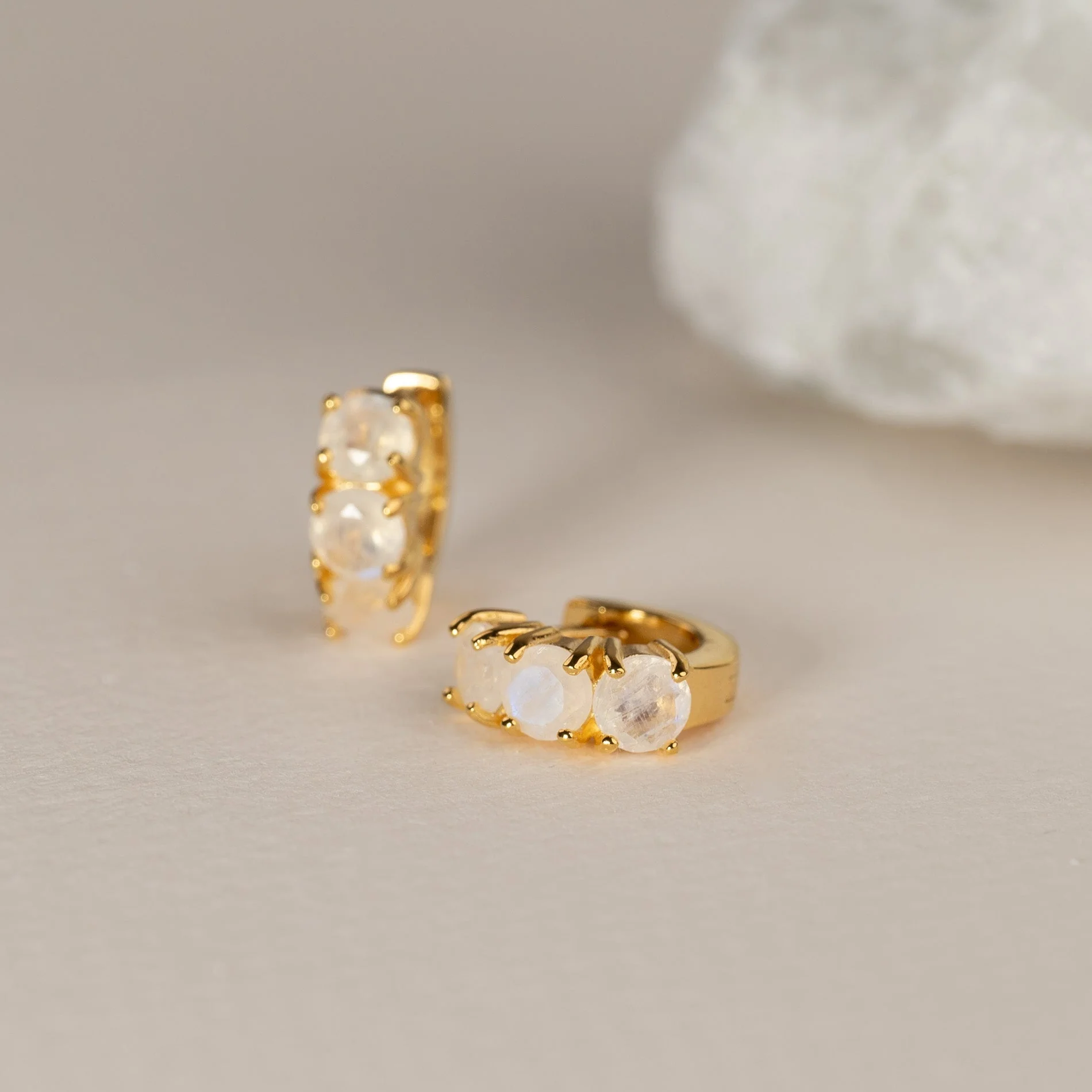 GEMMA MOONSTONE GOLDEN HUGGIE EARRING - Image 3