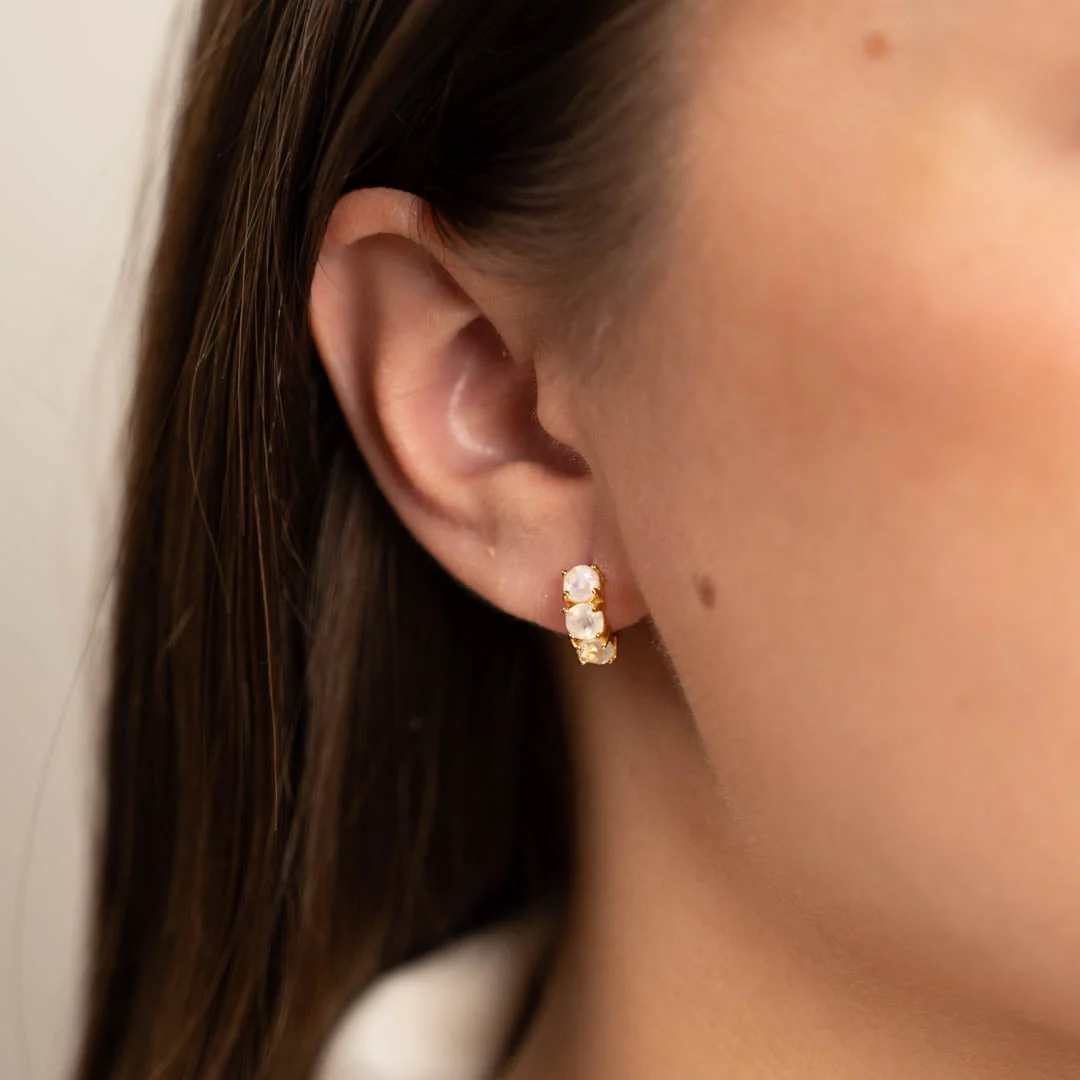 GEMMA MOONSTONE GOLDEN HUGGIE EARRING - Image 4