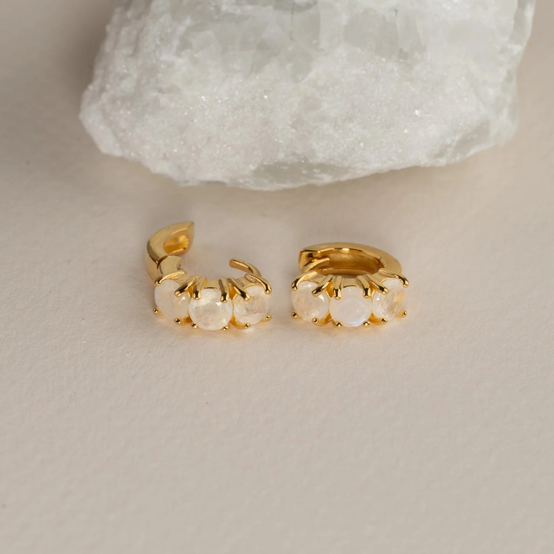 GEMMA MOONSTONE GOLDEN HUGGIE EARRING - Image 5